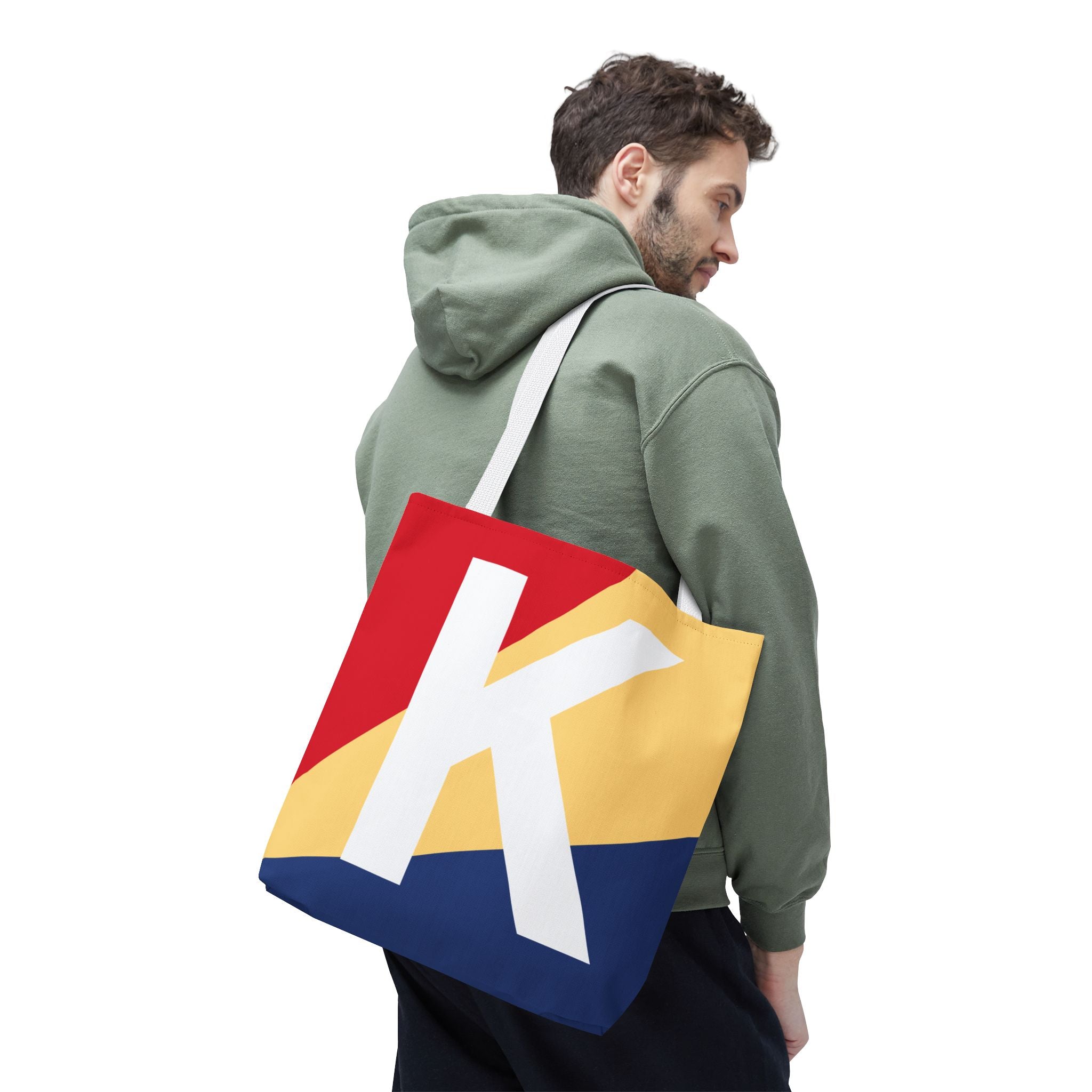 Monogram 'K' Colorblock Tote Bag — Personalized Initial K Shoulder Tote