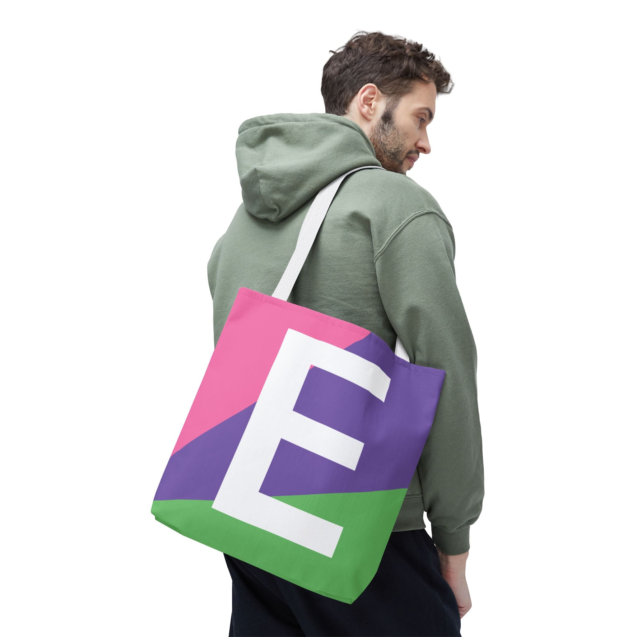 Monogram 'E' Colorblock Tote Bag — Personalized Initial E Shoulder Tote
