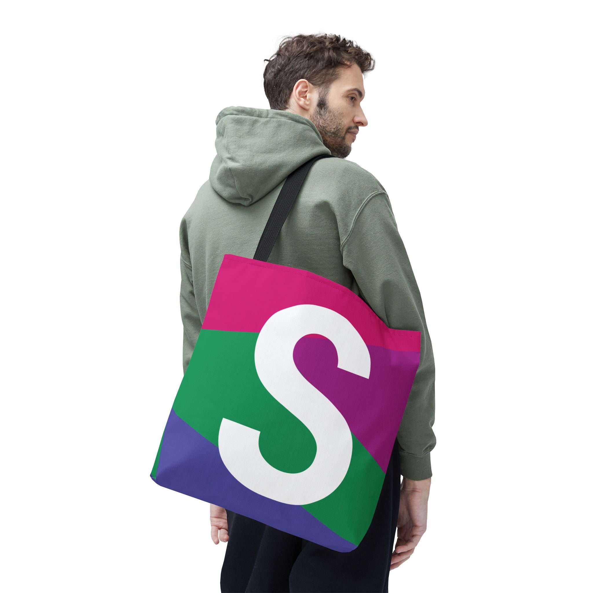Monogram 'S' Colorblock Tote Bag — Personalized Initial S Shoulder Tote