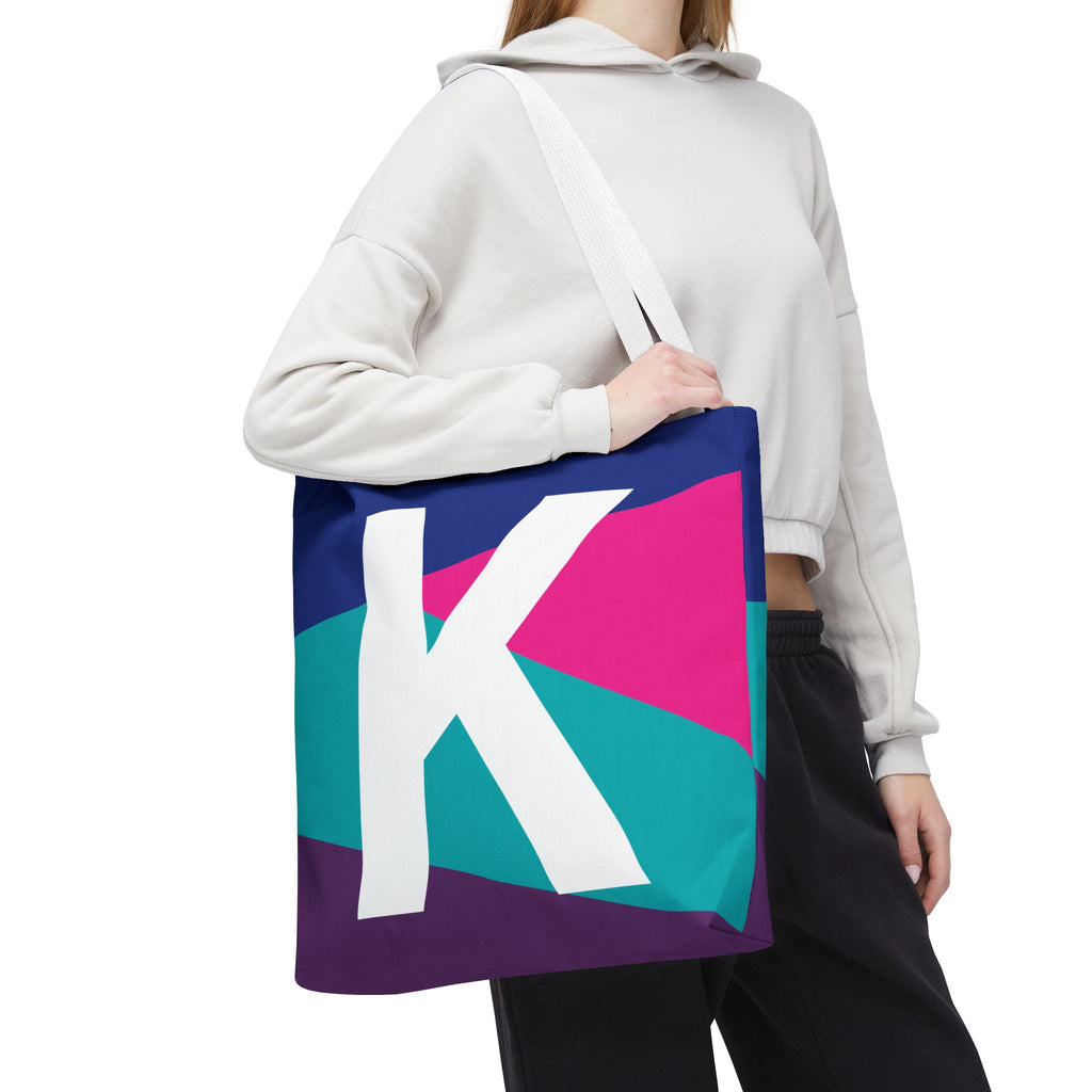 Monogram 'K' Colorblock Tote Bag — Personalized Initial K Shoulder Tote