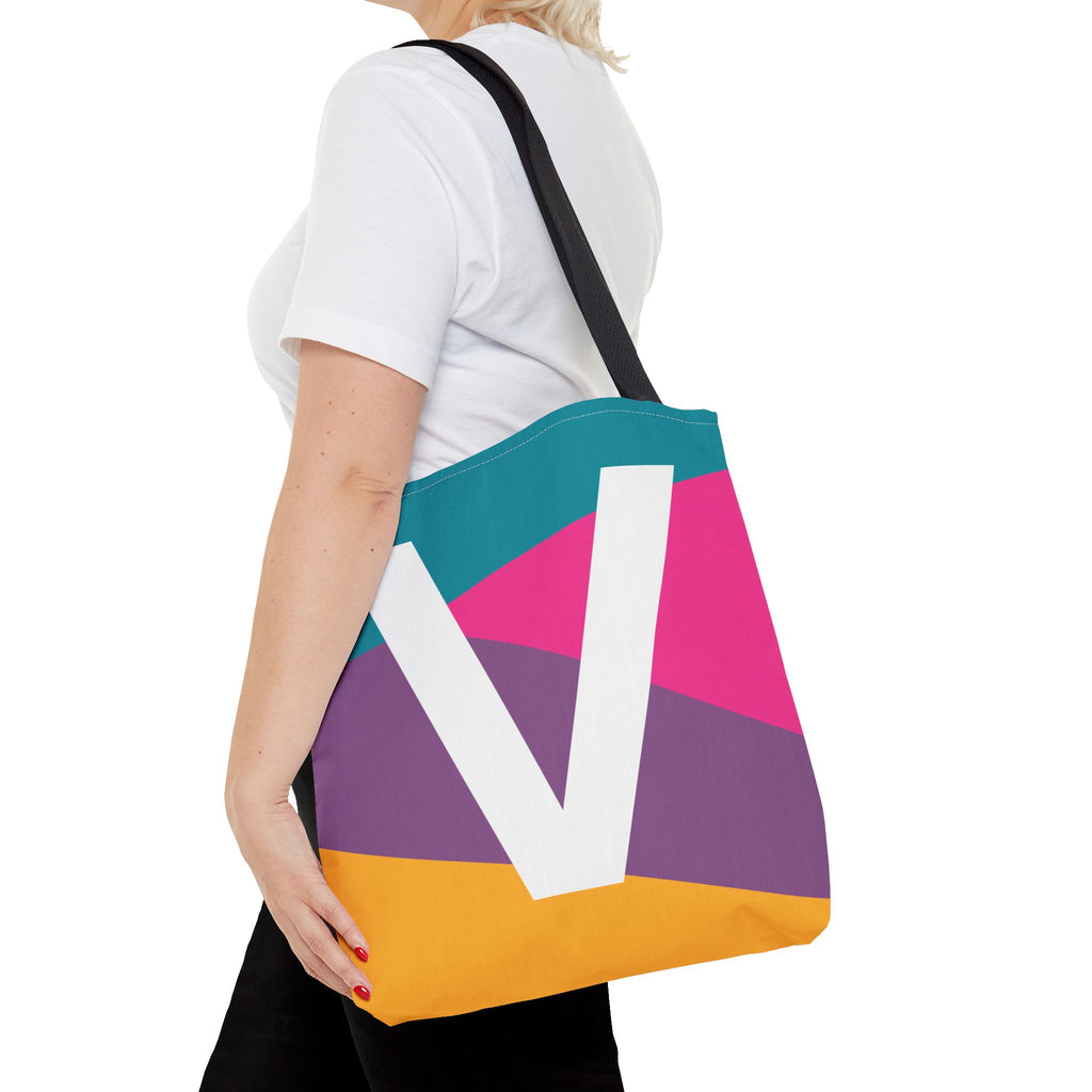 Monogram 'V' Colorblock Tote Bag — Personalized Initial V Shoulder Tote