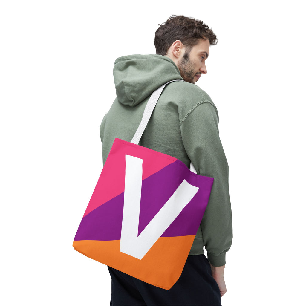 Monogram 'V' Colorblock Tote Bag — Personalized Initial V Shoulder Tote