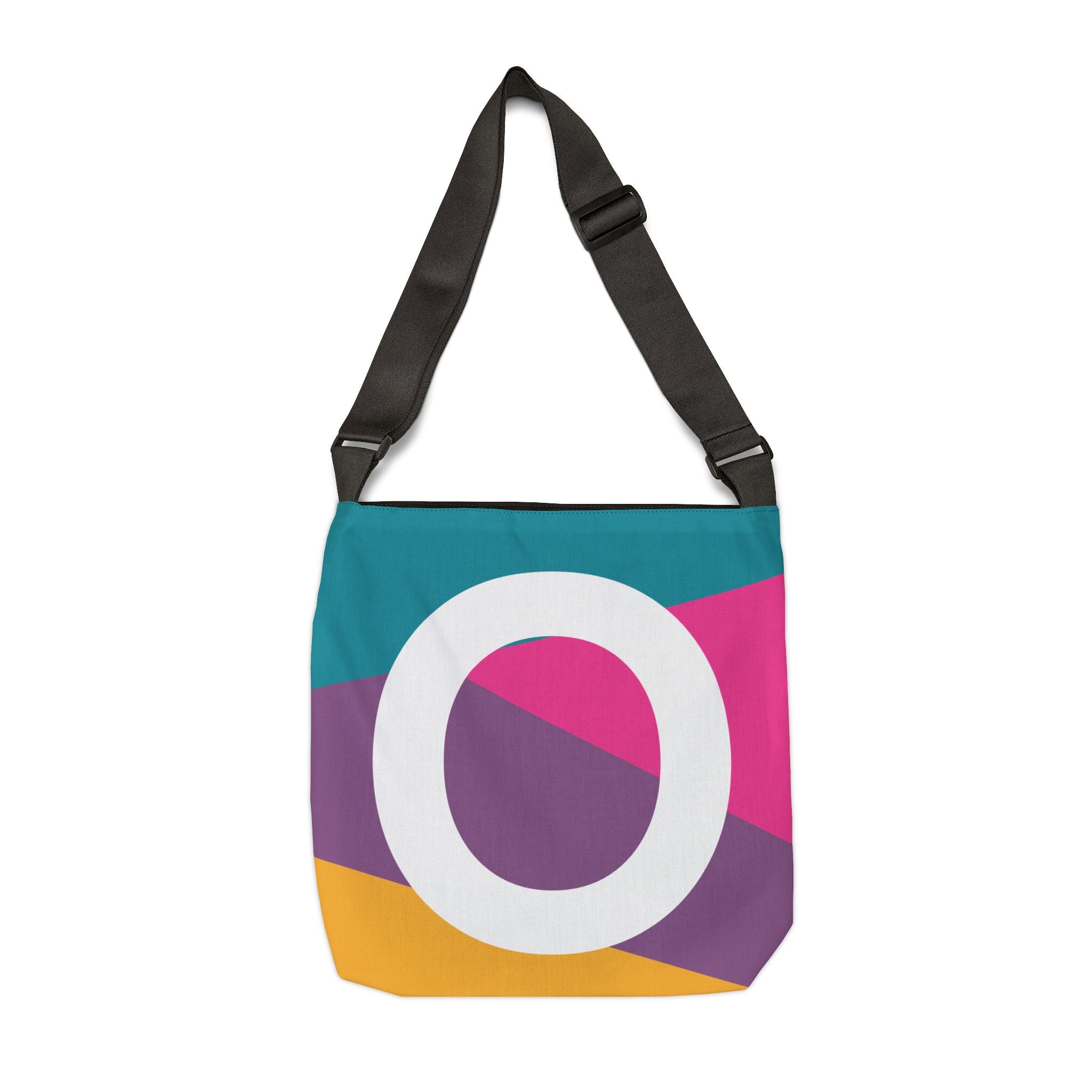 Initial Letter 'O' Colorblock Adjustable Tote Bag — Monogram Alphabet Shoulder Bag