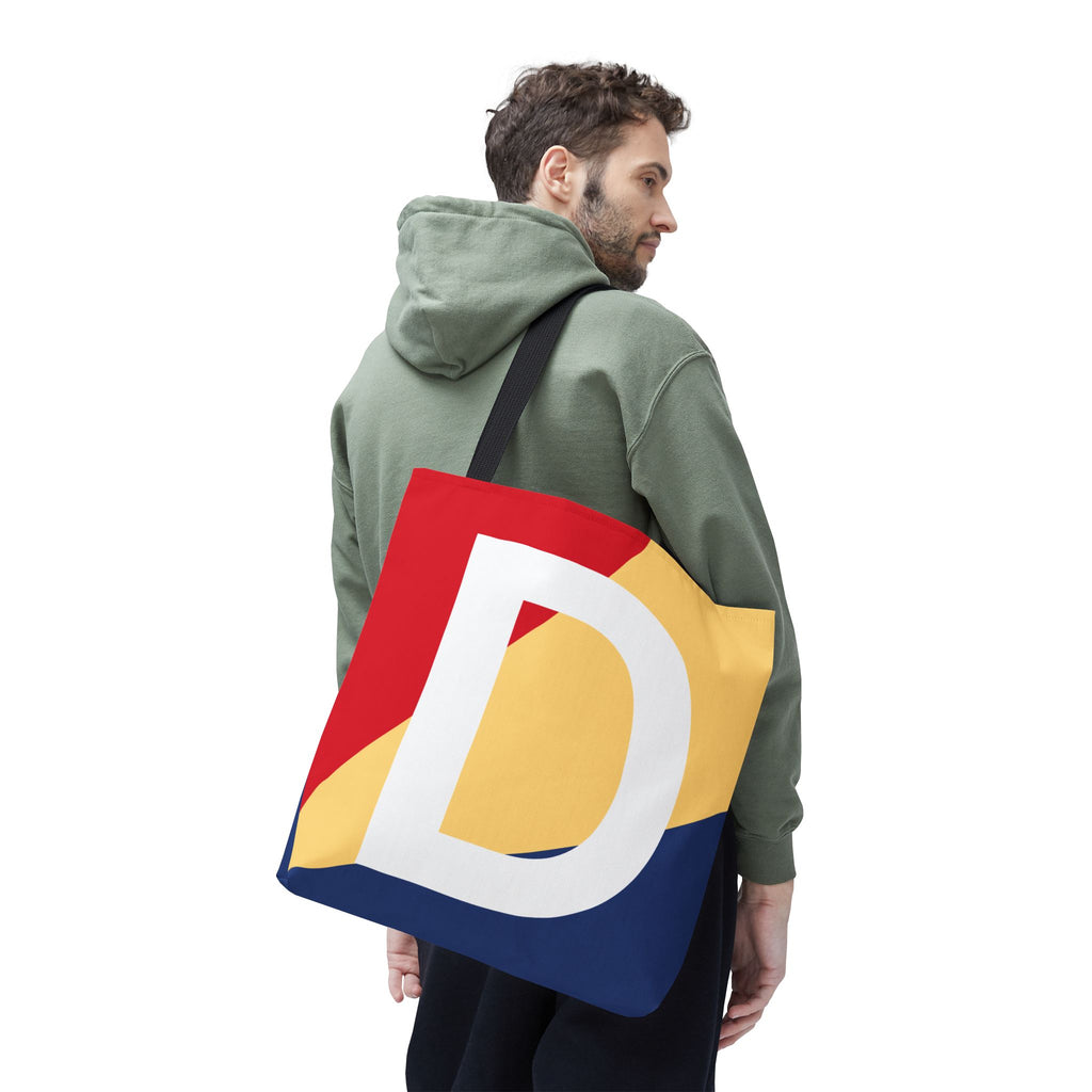 Monogram 'D' Colorblock Tote Bag — Personalized Initial D Shoulder Tote