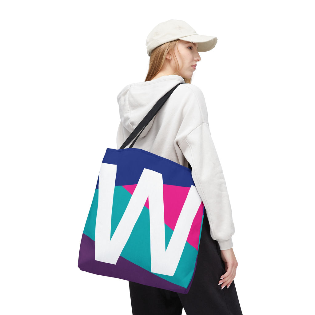 Monogram 'W' Colorblock Tote Bag — Personalized Initial W Shoulder Tote