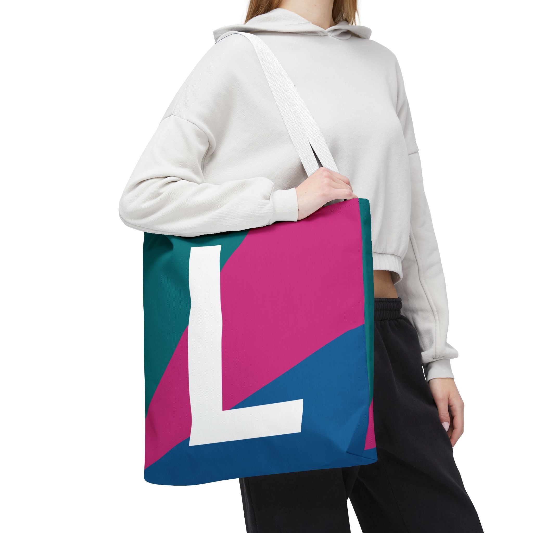 Monogram 'L' Colorblock Tote Bag — Personalized Initial L Shoulder Tote