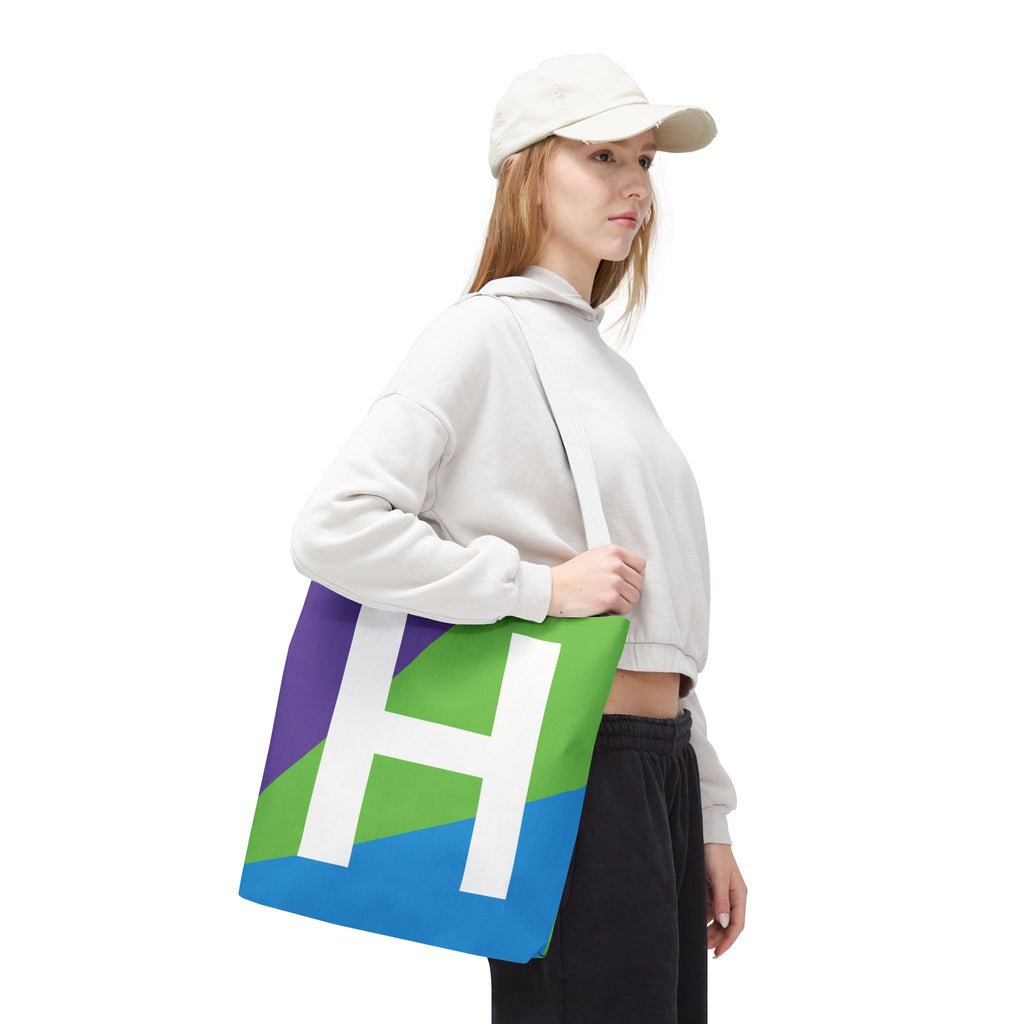 Monogram 'H' Colorblock Tote Bag — Personalized Initial H Shoulder Tote
