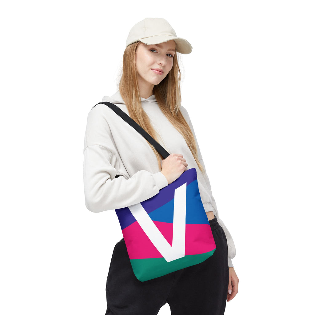 Monogram 'V' Colorblock Tote Bag — Personalized Initial V Shoulder Tote