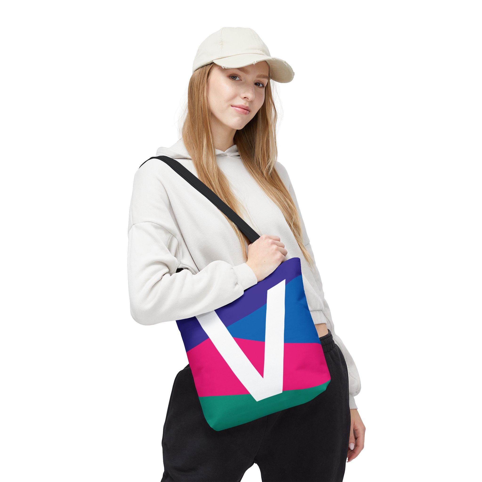 Monogram 'V' Colorblock Tote Bag — Personalized Initial V Shoulder Tote