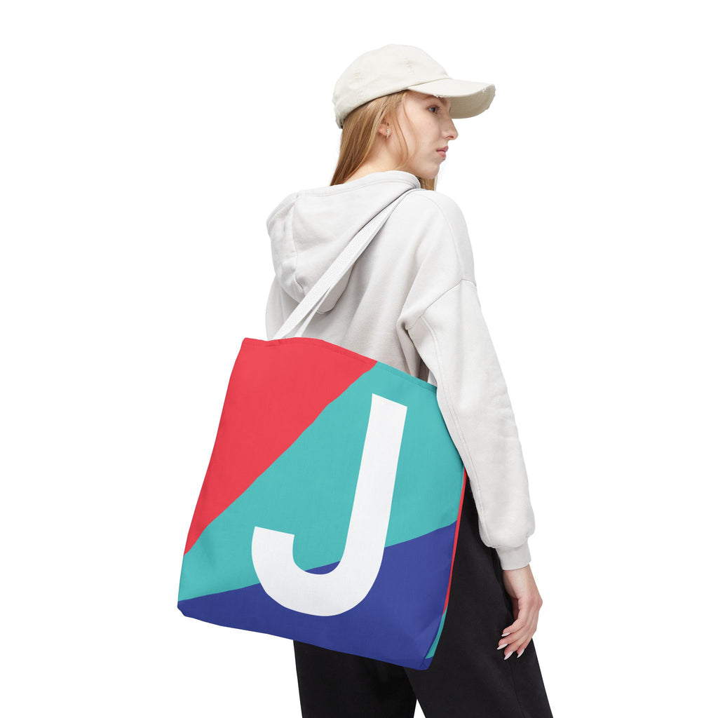 Monogram 'J' Colorblock Tote Bag — Personalized Initial J Shoulder Tote
