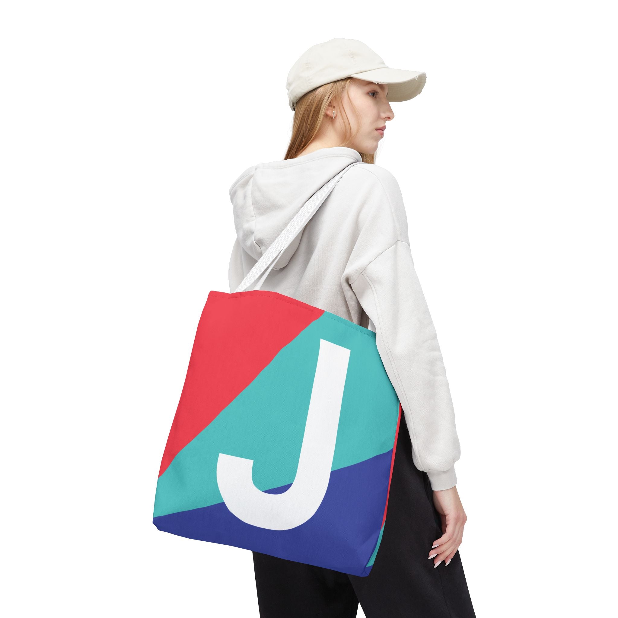 Monogram 'J' Colorblock Tote Bag — Personalized Initial J Shoulder Tote
