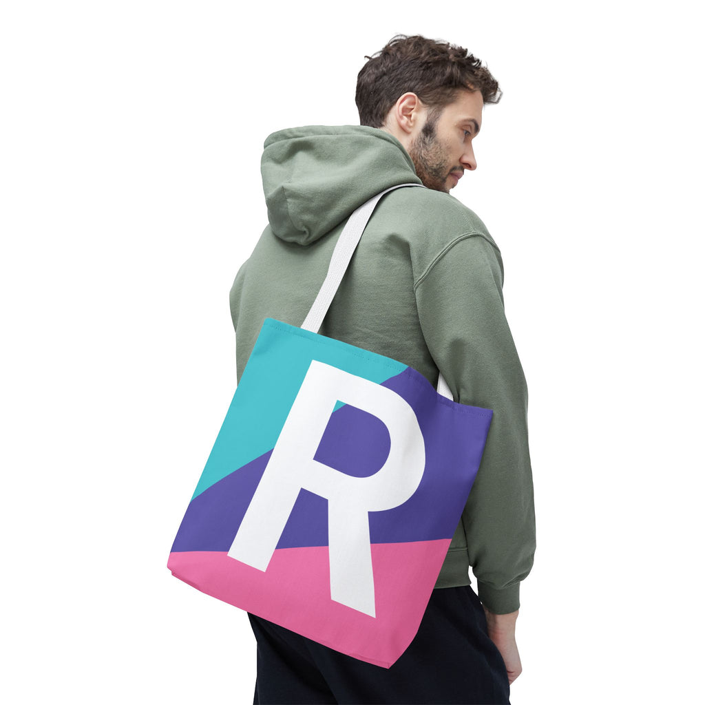 Monogram 'R' Colorblock Tote Bag — Personalized Initial R Shoulder Tote