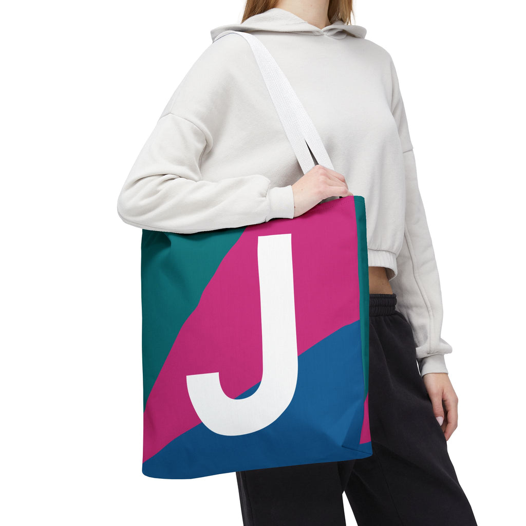 Monogram 'J' Colorblock Tote Bag — Personalized Initial J Shoulder Tote