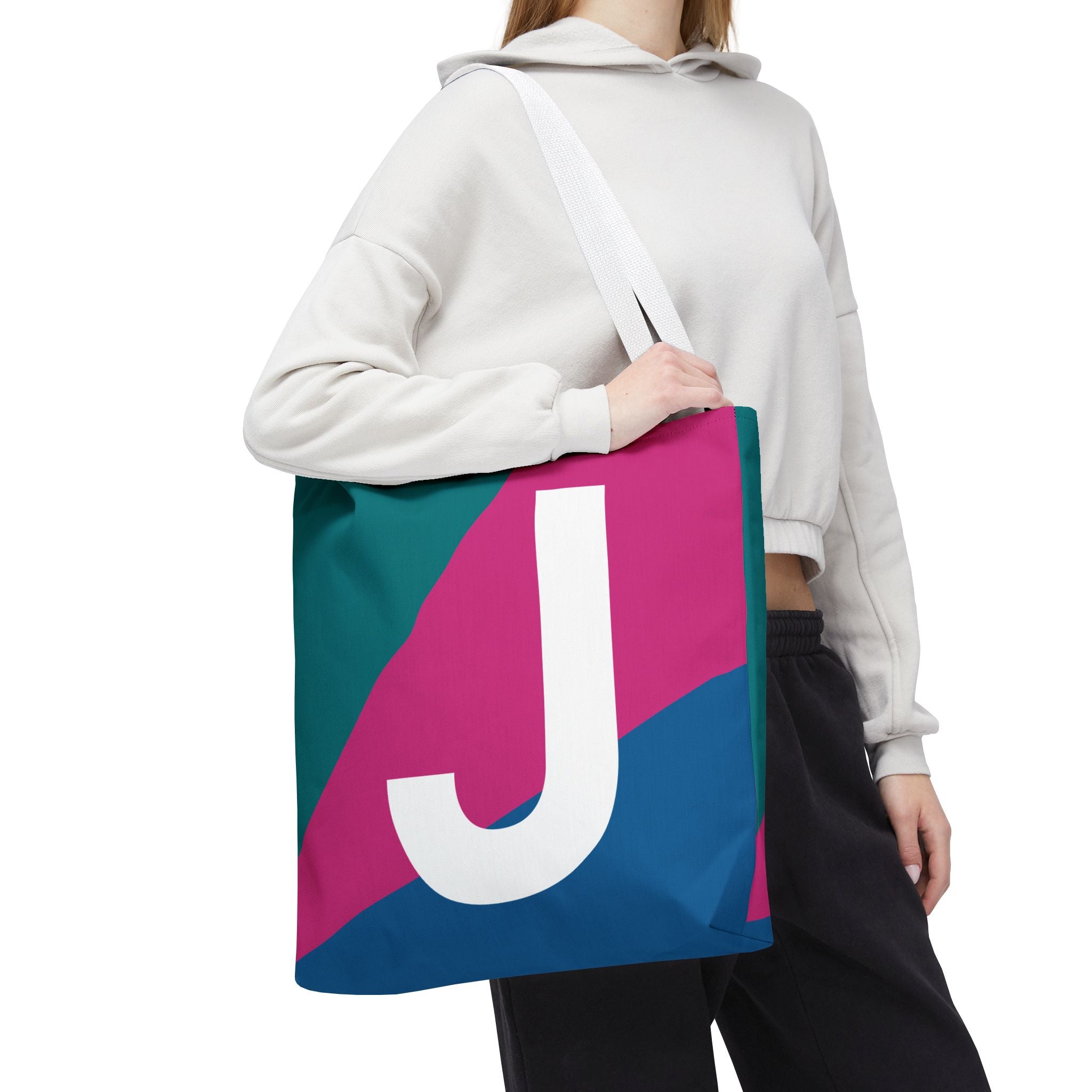 Monogram 'J' Colorblock Tote Bag — Personalized Initial J Shoulder Tote