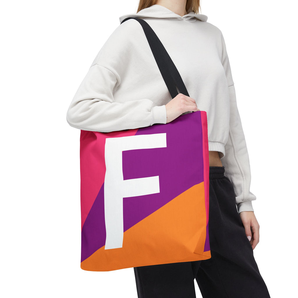Monogram 'F' Colorblock Tote Bag — Personalized Initial F Shoulder Tote