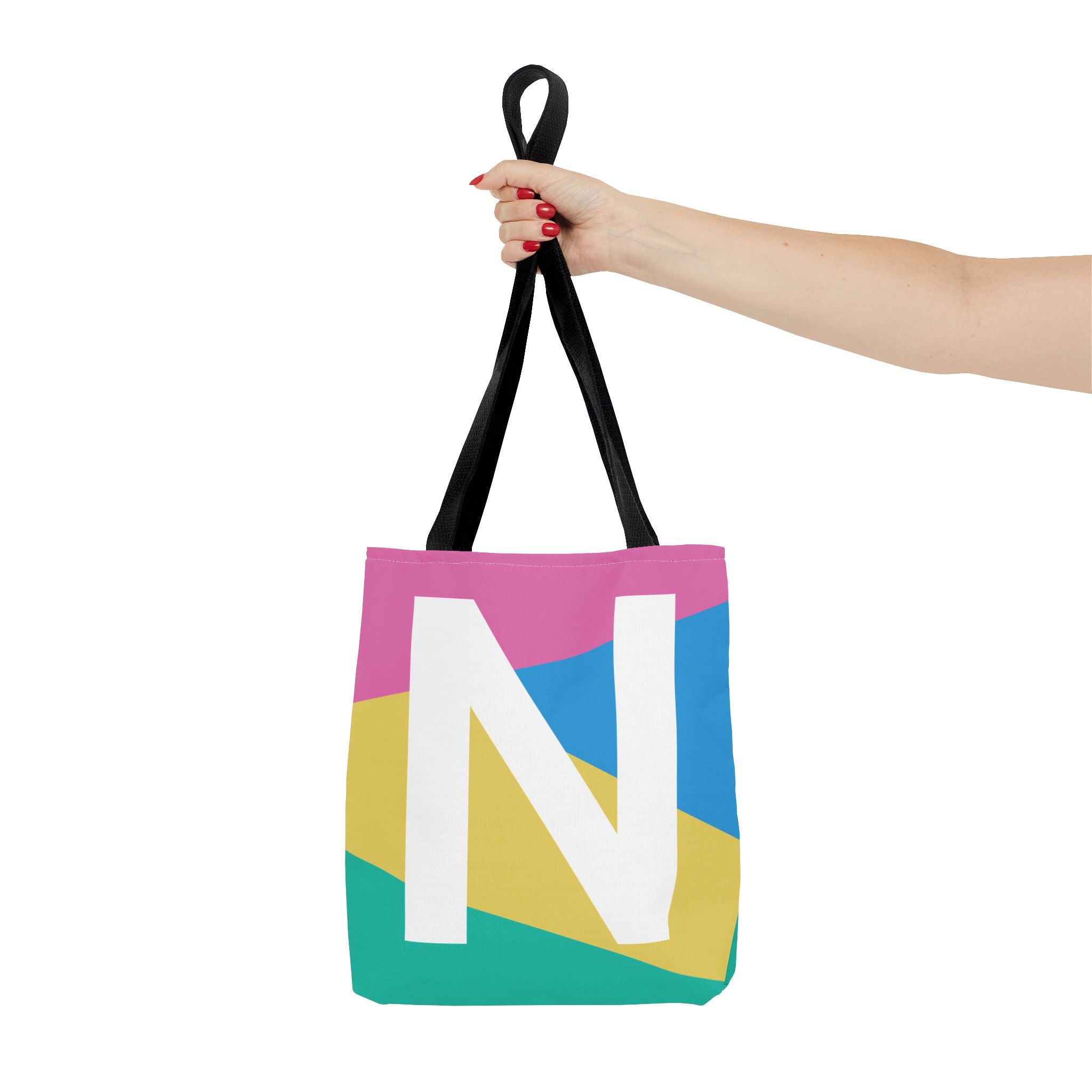 Monogram 'N' Colorblock Tote Bag — Personalized Initial N Shoulder Tote