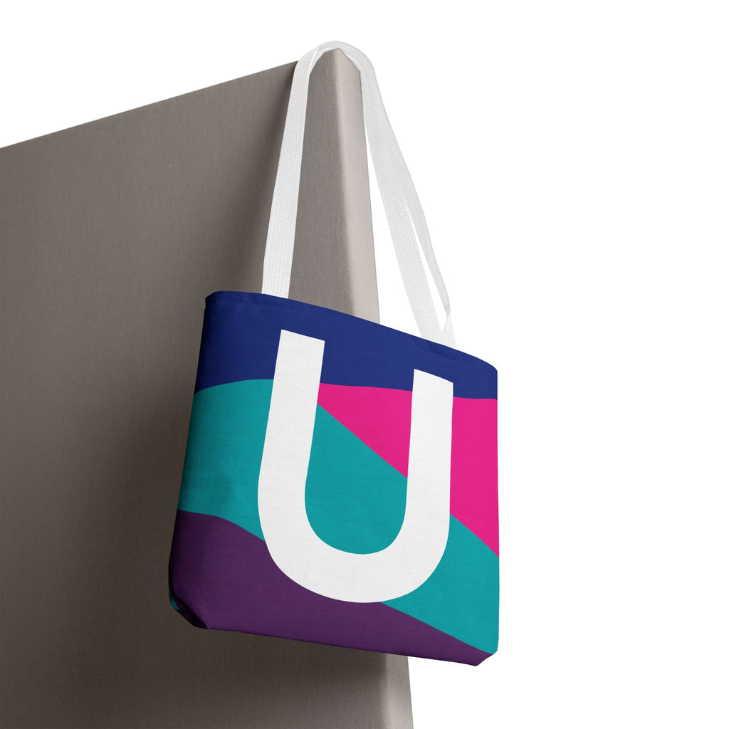 Monogram 'U' Colorblock Tote Bag — Personalized Initial U Shoulder Tote