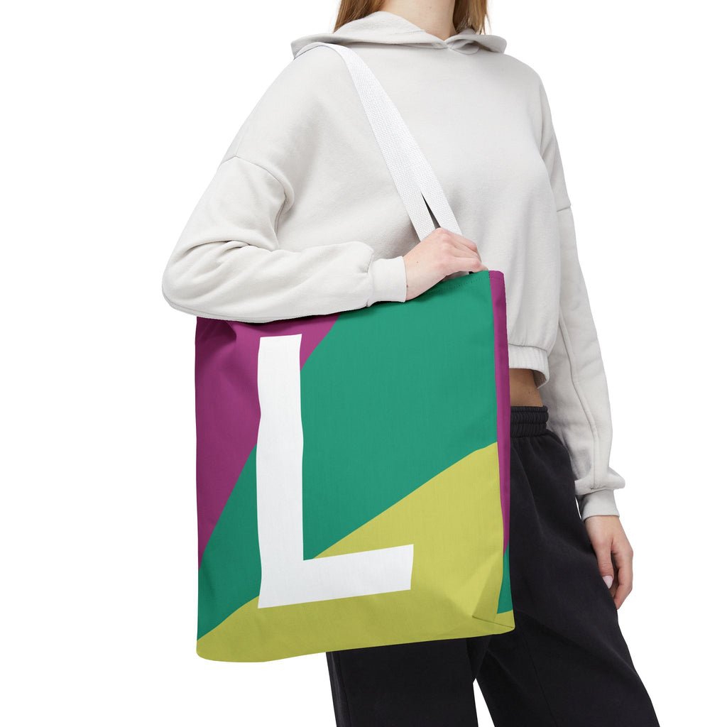 Monogram 'L' Colorblock Tote Bag — Personalized Initial L Shoulder Tote