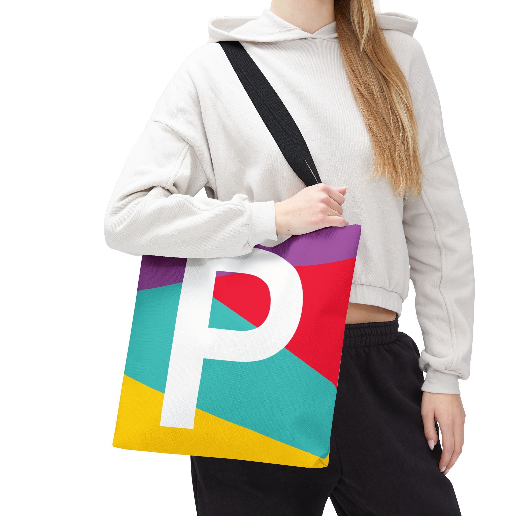 Monogram 'P' Colorblock Tote Bag — Personalized Initial P Shoulder Tote