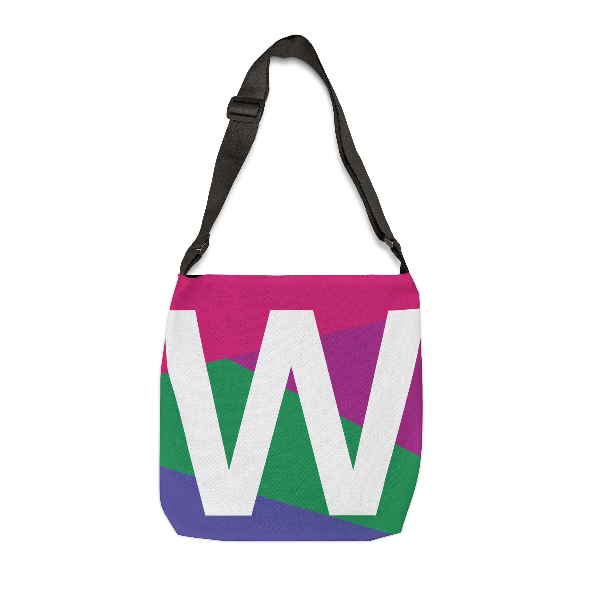 Initial Letter 'W' Colorblock Adjustable Tote Bag — Monogram Alphabet Shoulder Bag