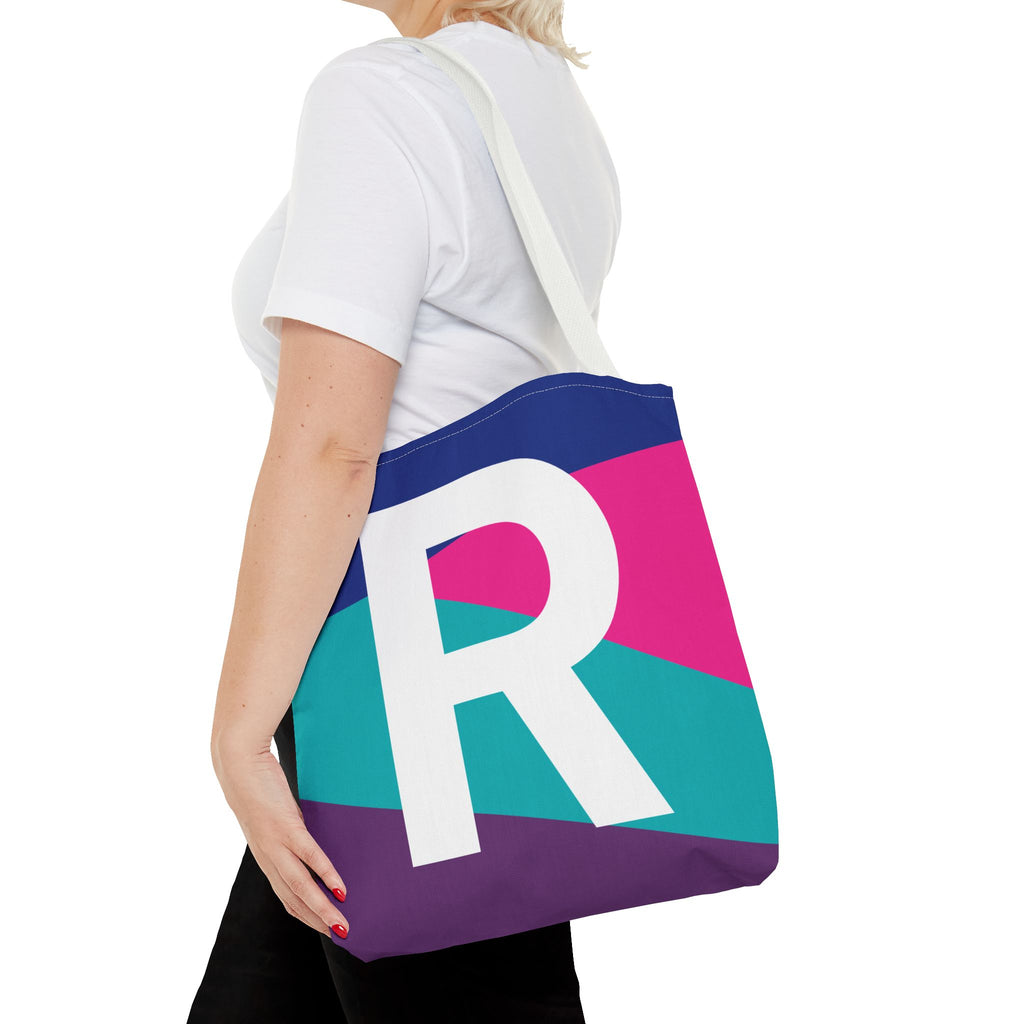 Monogram 'R' Colorblock Tote Bag — Personalized Initial R Shoulder Tote