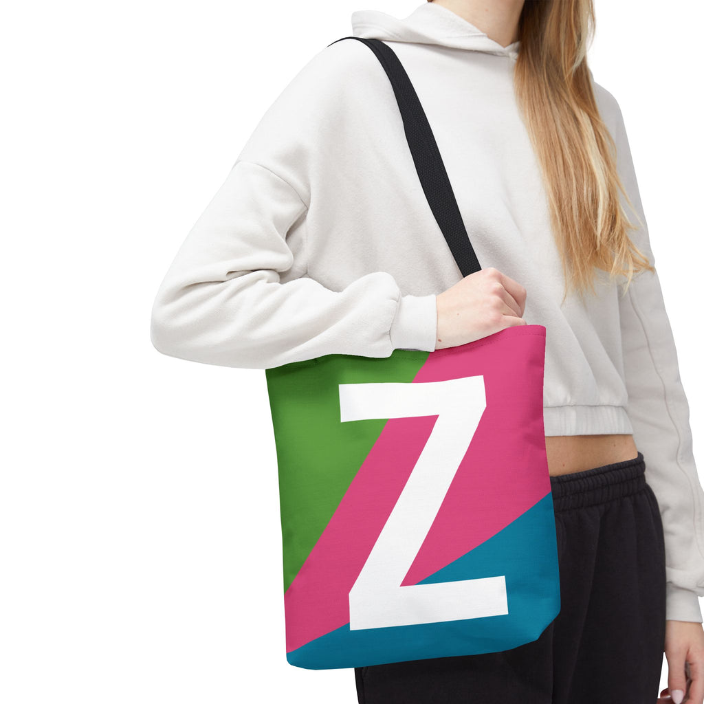 Monogram 'Z' Colorblock Tote Bag — Personalized Initial Z Shoulder Tote