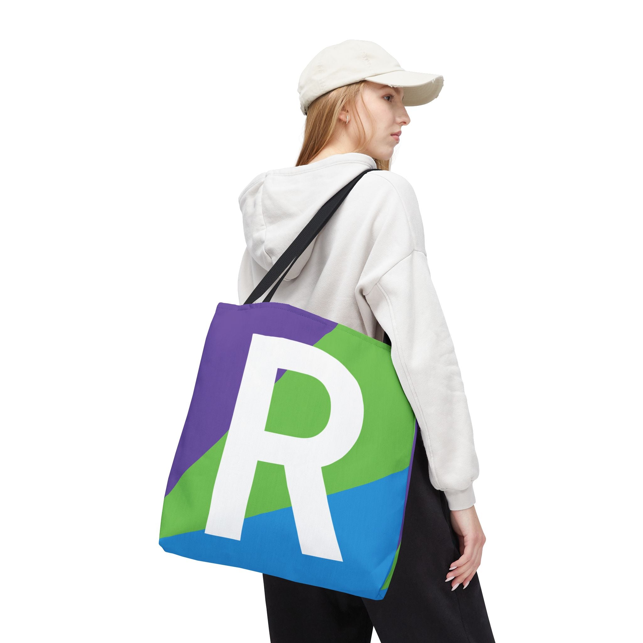 Monogram 'R' Colorblock Tote Bag — Personalized Initial R Shoulder Tote