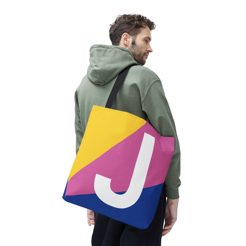 Monogram 'J' Colorblock Tote Bag — Personalized Initial J Shoulder Tote