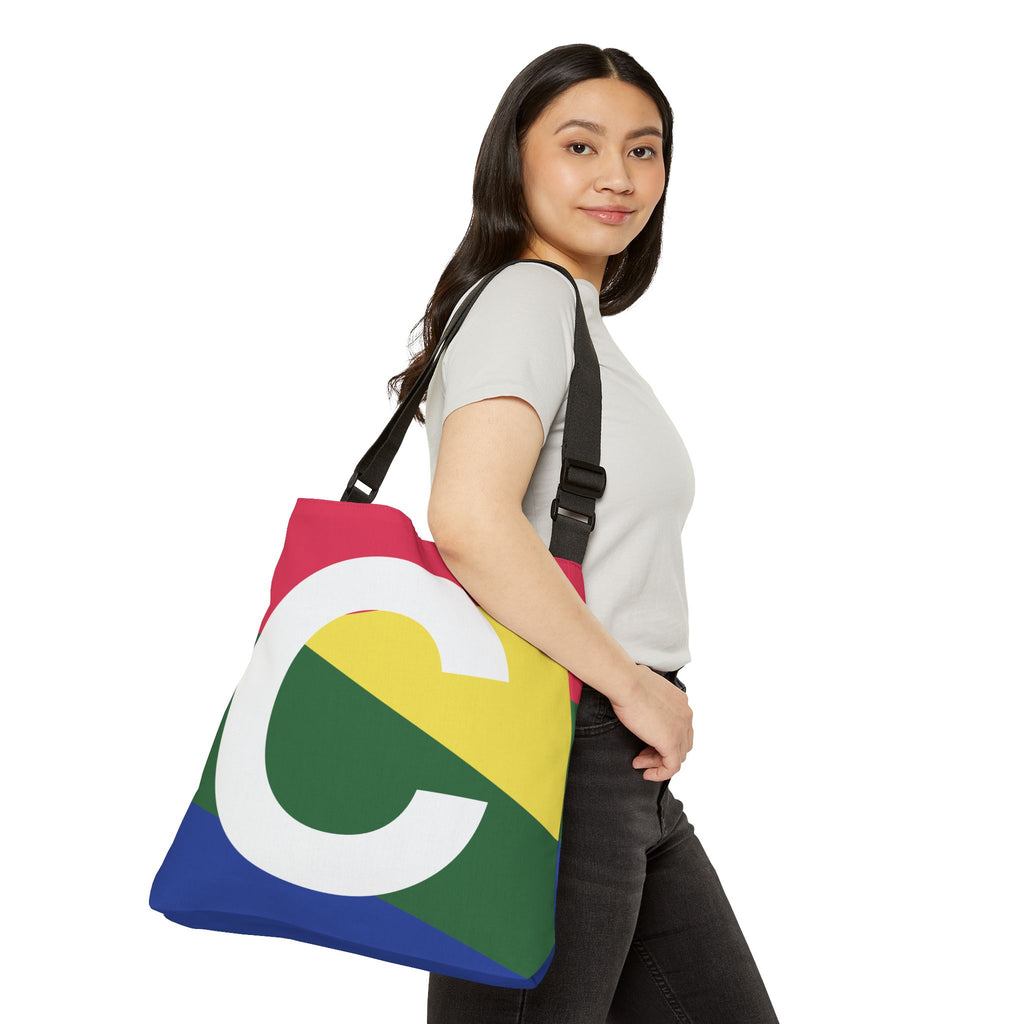 Initial Letter 'C' Colorblock Adjustable Tote Bag — Monogram Alphabet Shoulder Bag