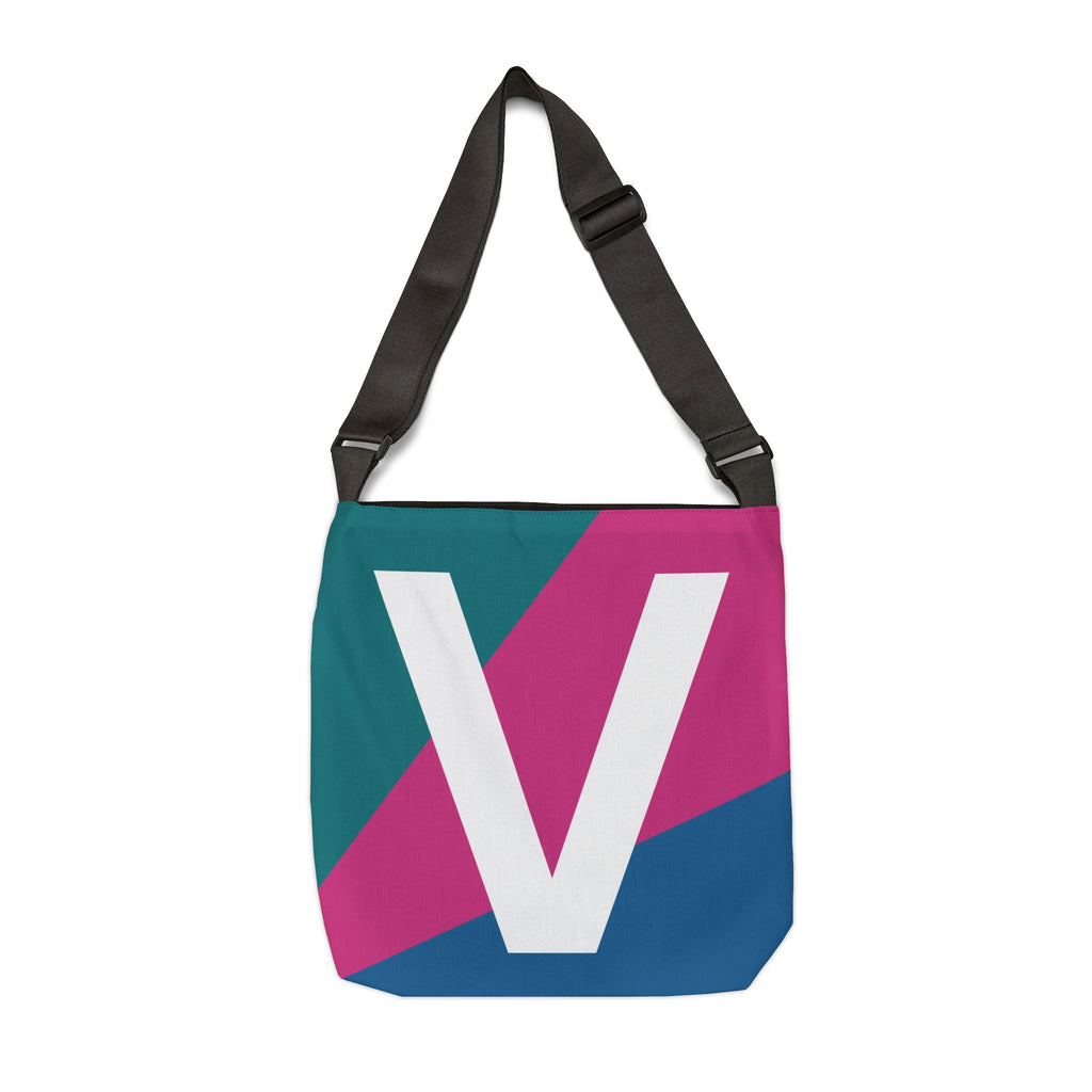 Initial Letter 'V' Colorblock Adjustable Tote Bag — Monogram Alphabet Shoulder Bag