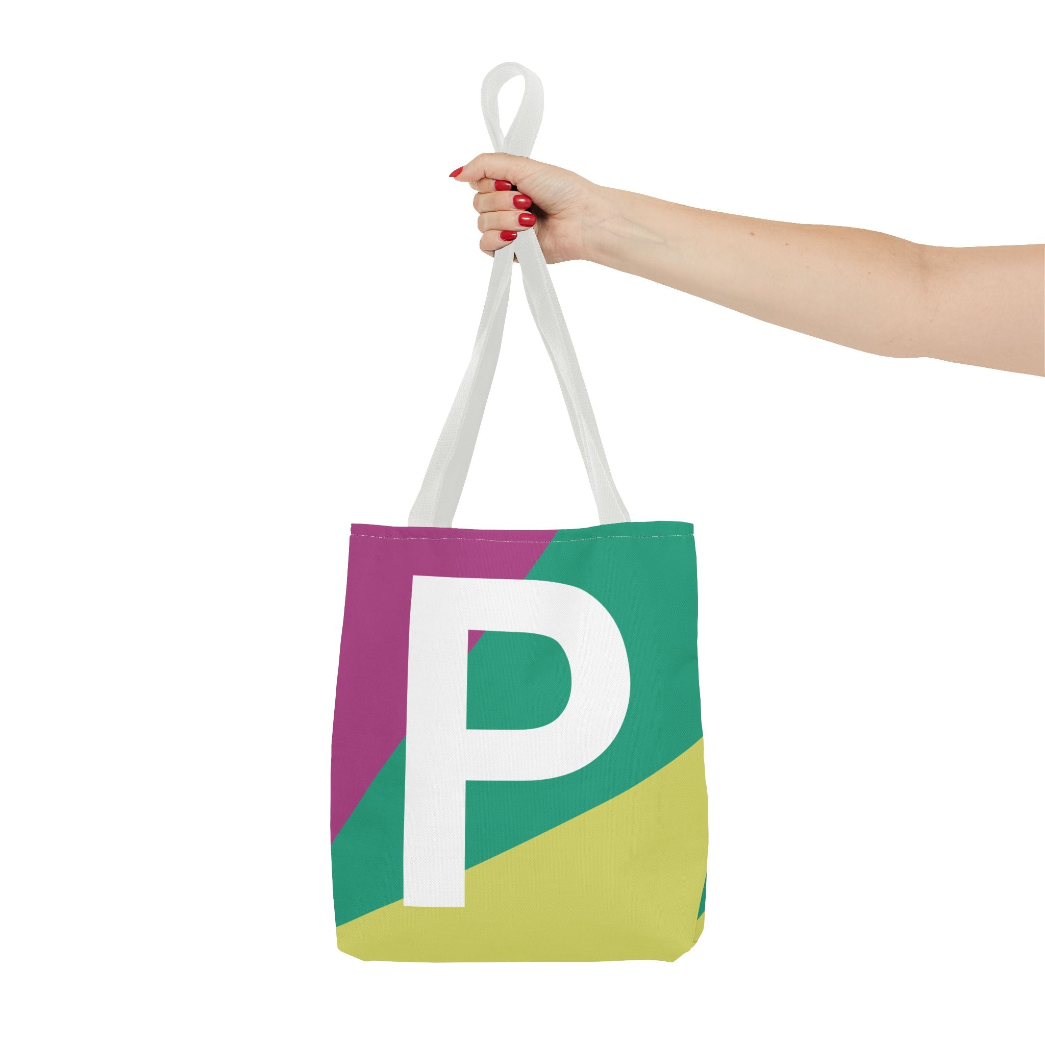 Monogram 'P' Colorblock Tote Bag — Personalized Initial P Shoulder Tote
