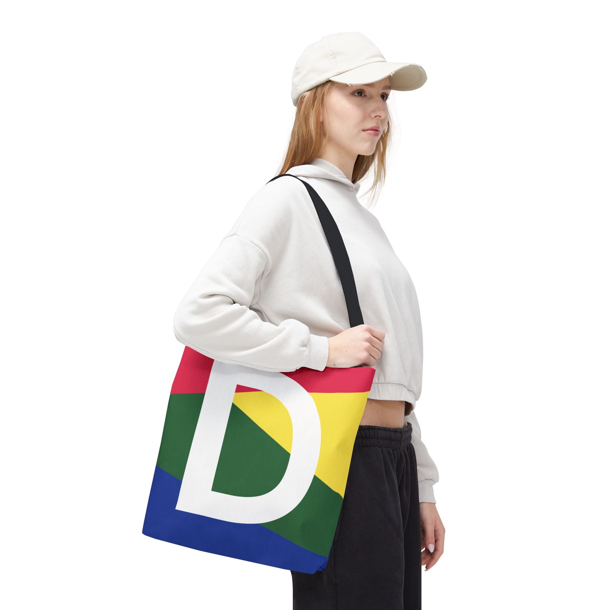 Monogram 'D' Colorblock Tote Bag — Personalized Initial D Shoulder Tote