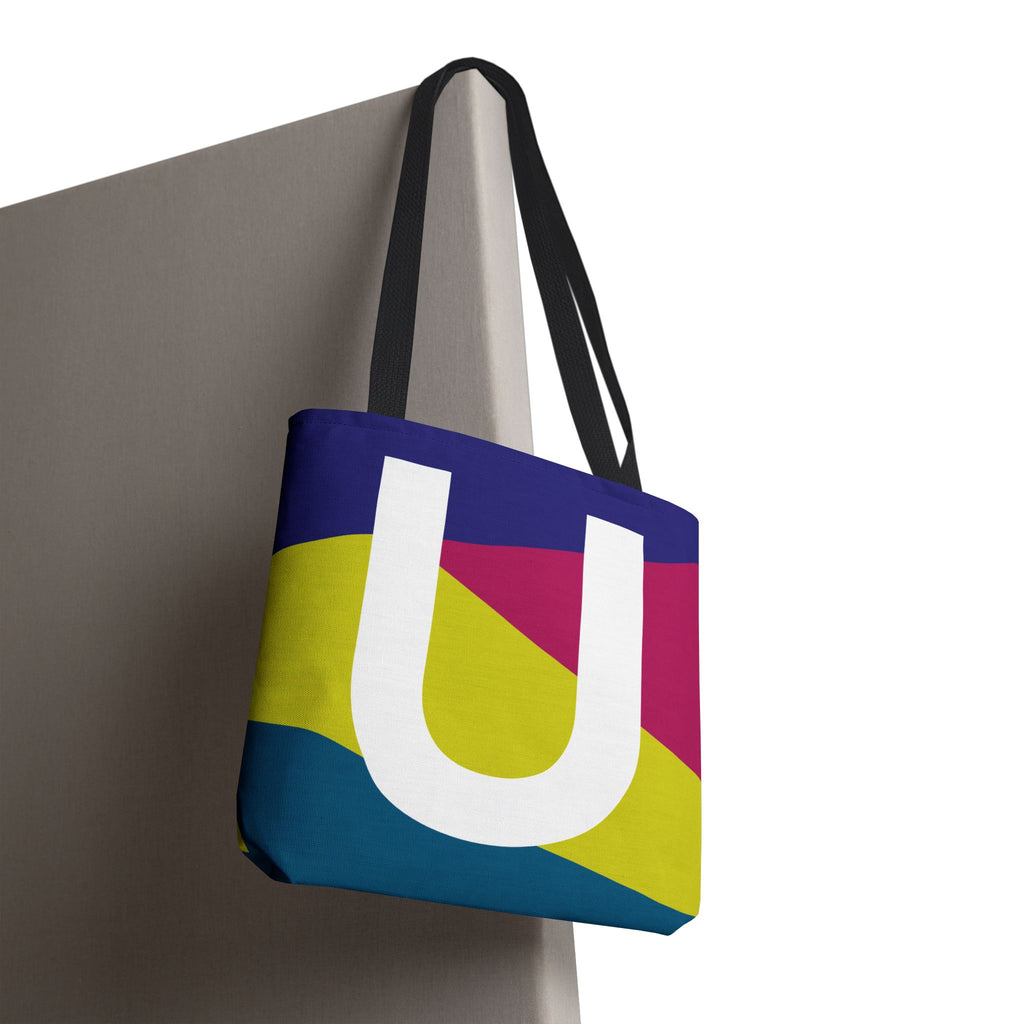 Monogram 'U' Colorblock Tote Bag — Personalized Initial U Shoulder Tote