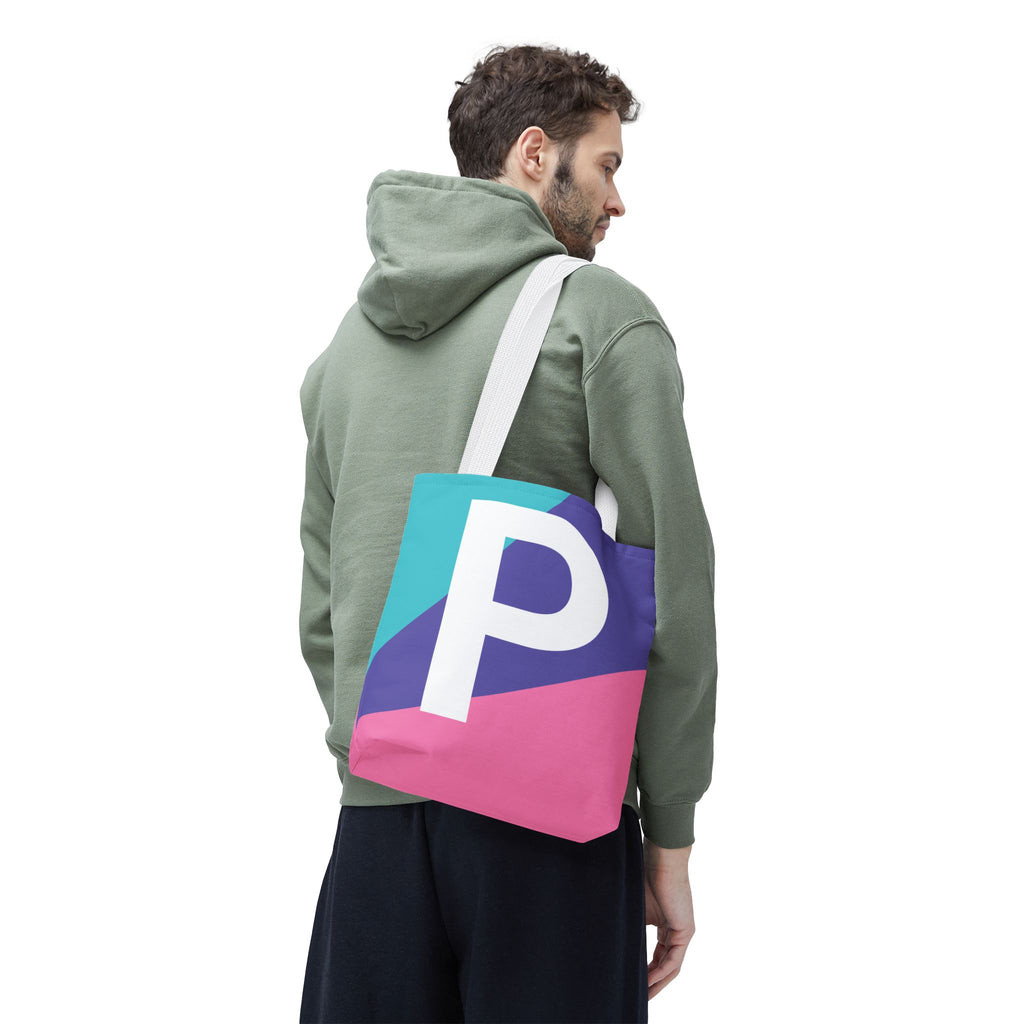 Monogram 'P' Colorblock Tote Bag — Personalized Initial P Shoulder Tote