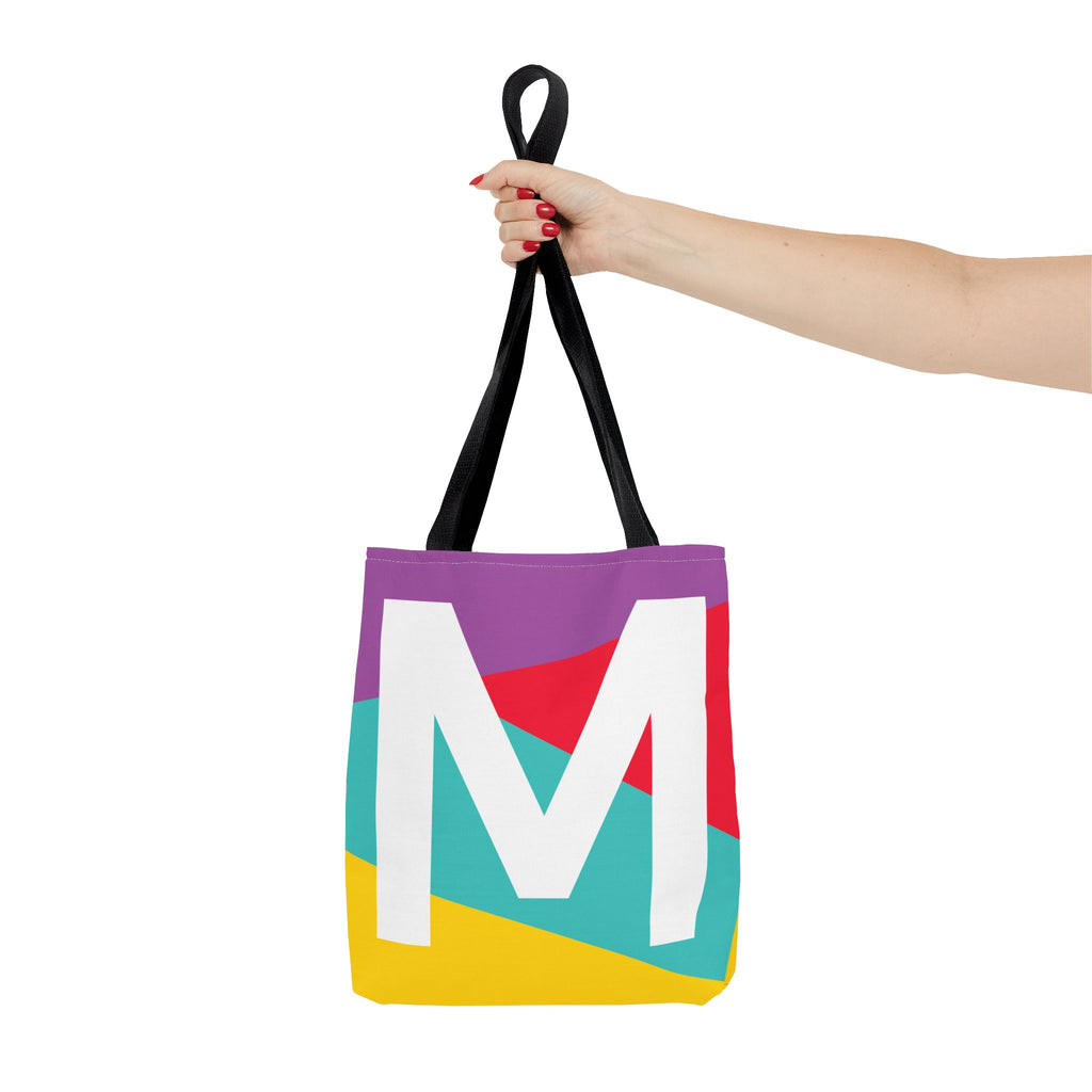 Monogram 'M' Colorblock Tote Bag — Personalized Initial M Shoulder Tote