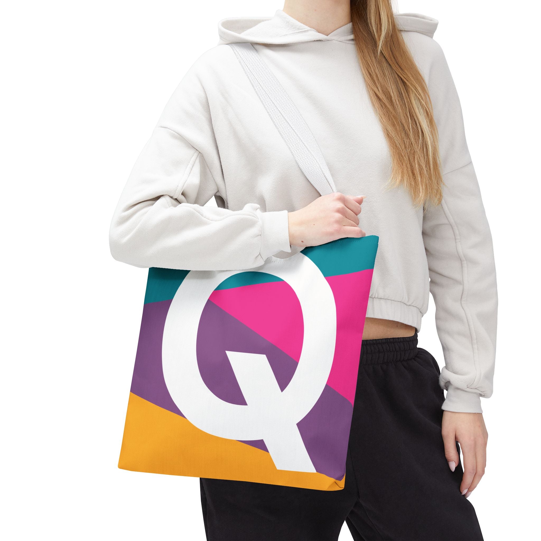 Monogram 'Q' Colorblock Tote Bag — Personalized Initial Q Shoulder Tote