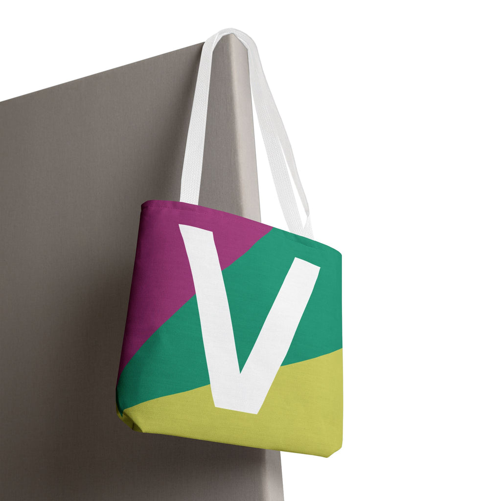 Monogram 'V' Colorblock Tote Bag — Personalized Initial V Shoulder Tote
