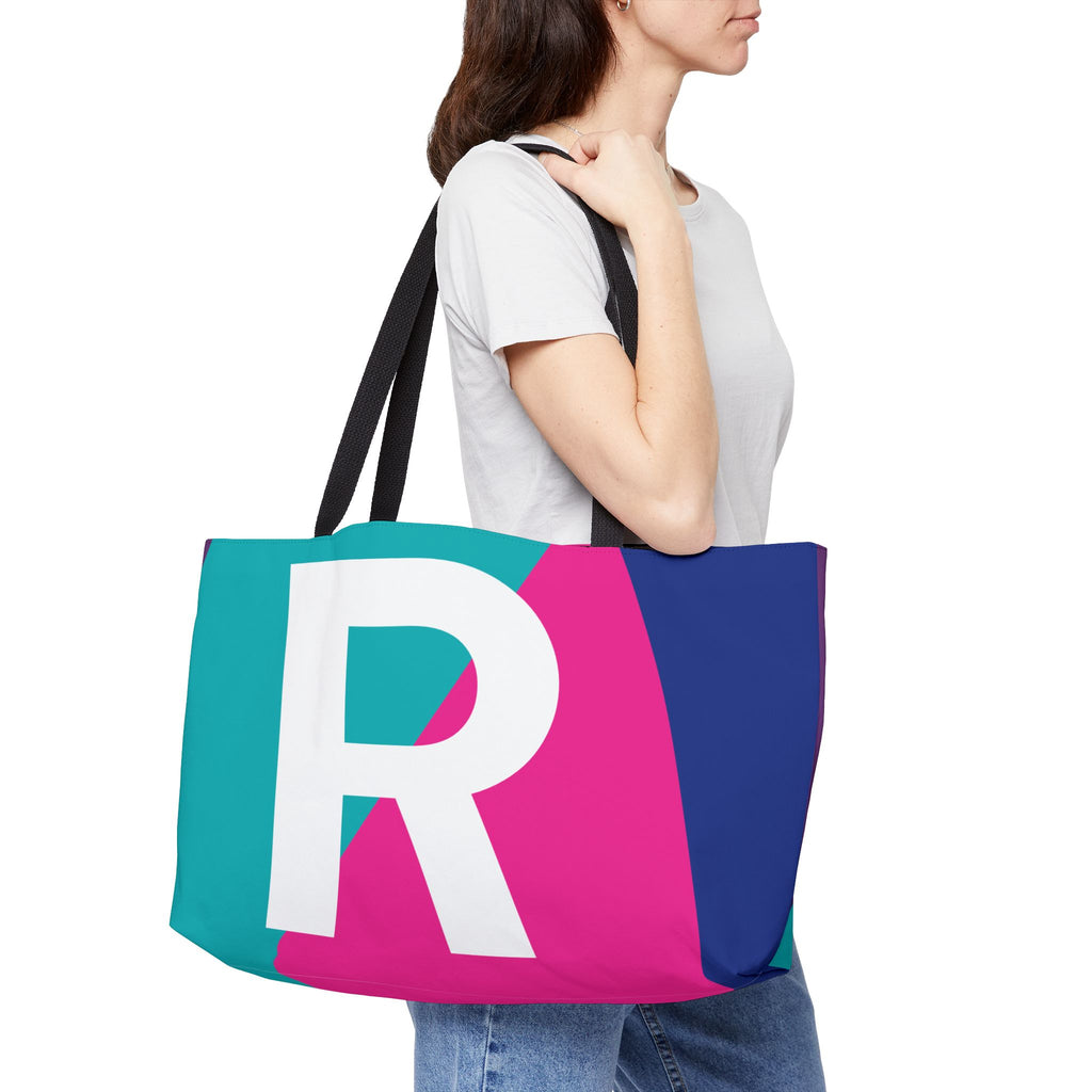 Personalized 'R' Colorblock Tote Bag — Monogram Weekender Tote