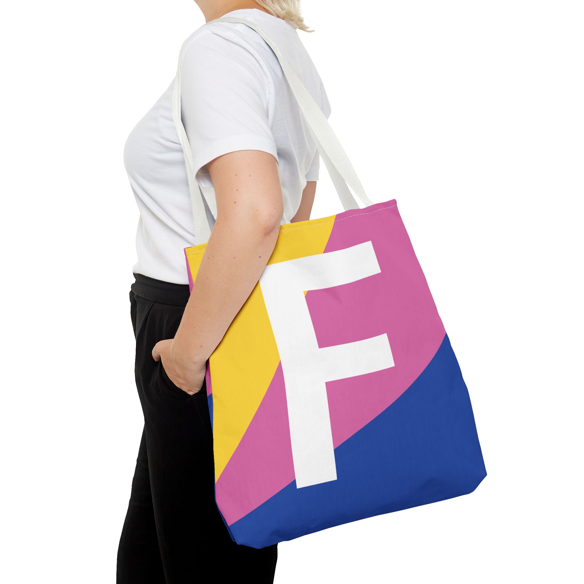 Monogram 'F' Colorblock Tote Bag — Personalized Initial F Shoulder Tote
