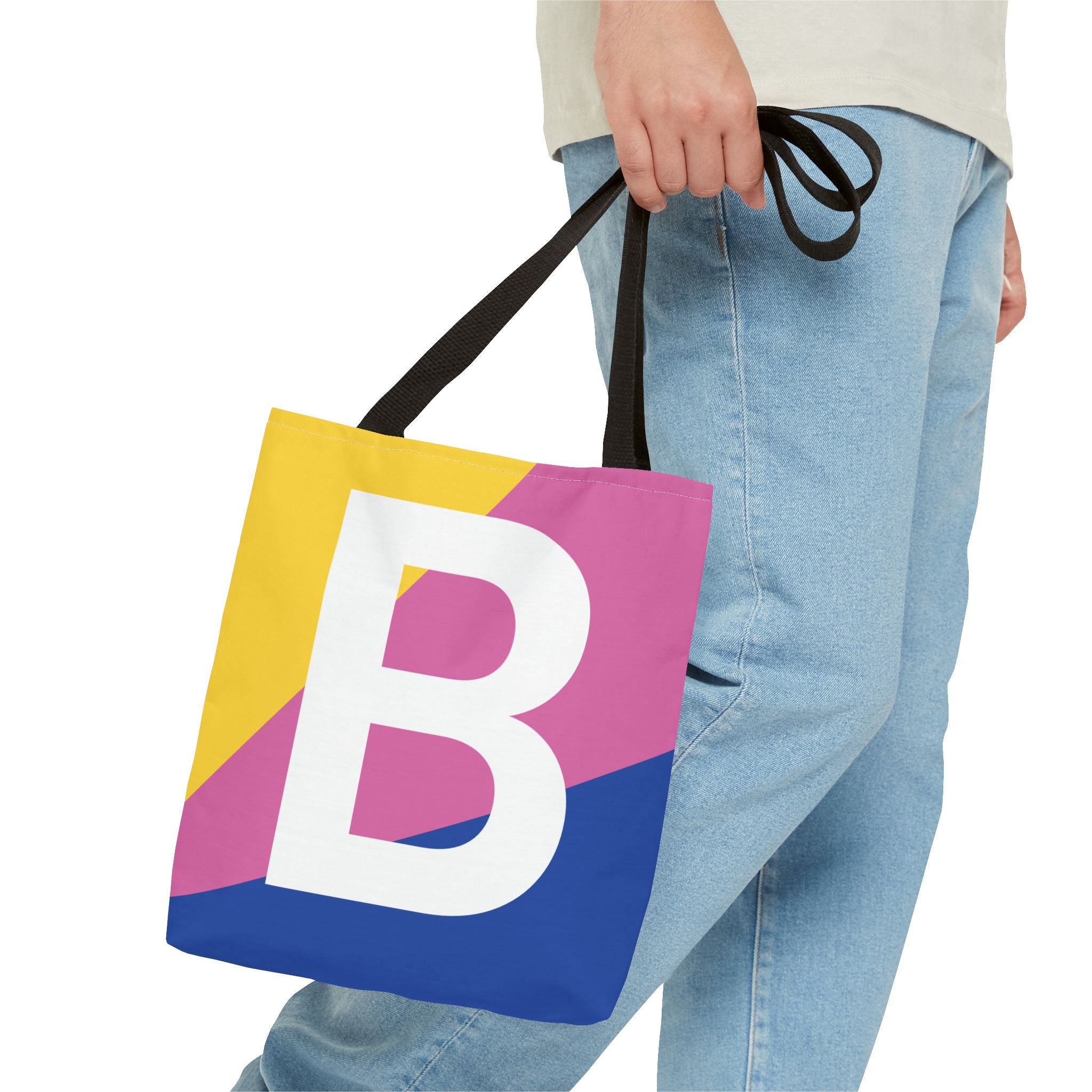 Monogram 'B' Colorblock Tote Bag — Personalized Initial B Shoulder Tote