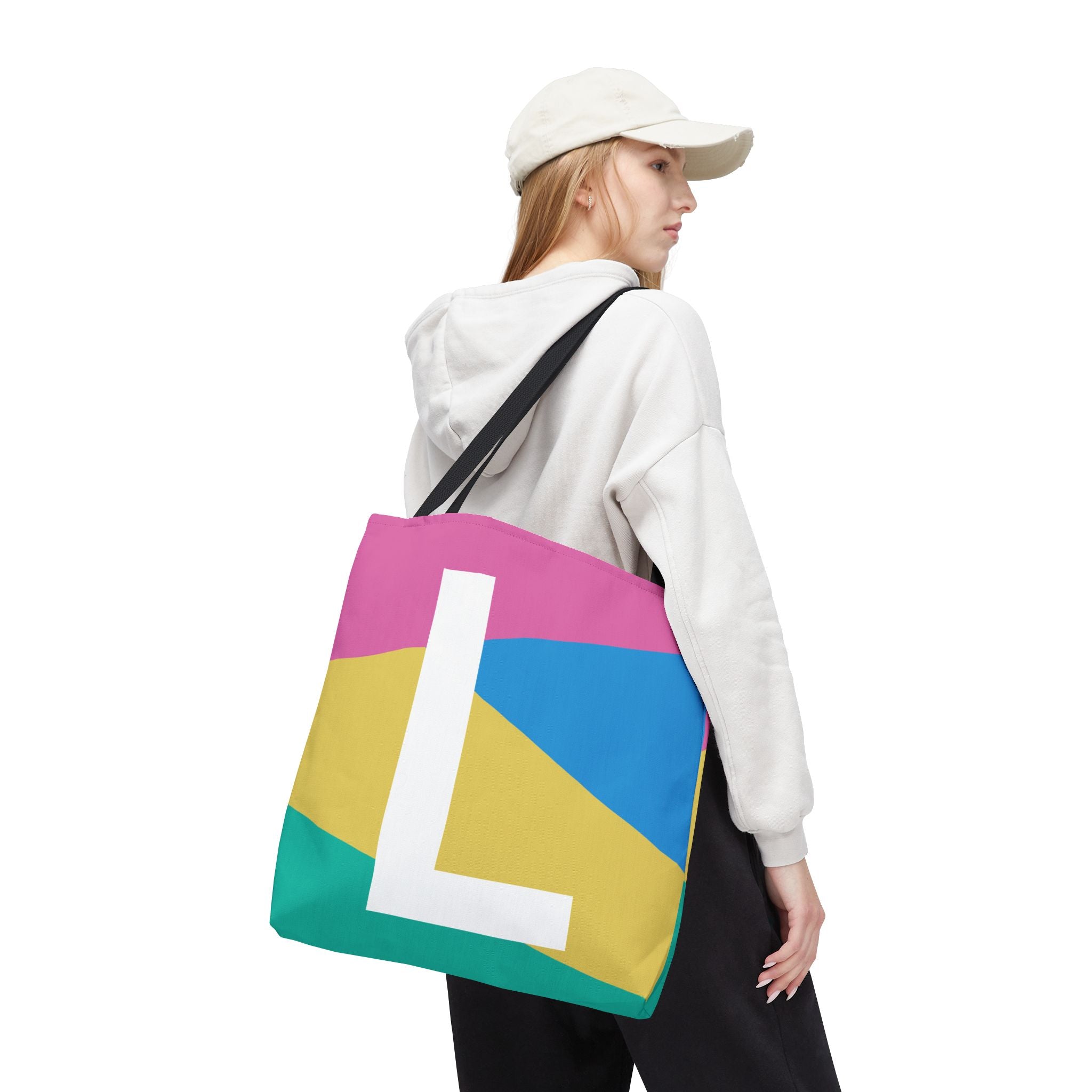 Monogram 'L' Colorblock Tote Bag — Personalized Initial L Shoulder Tote