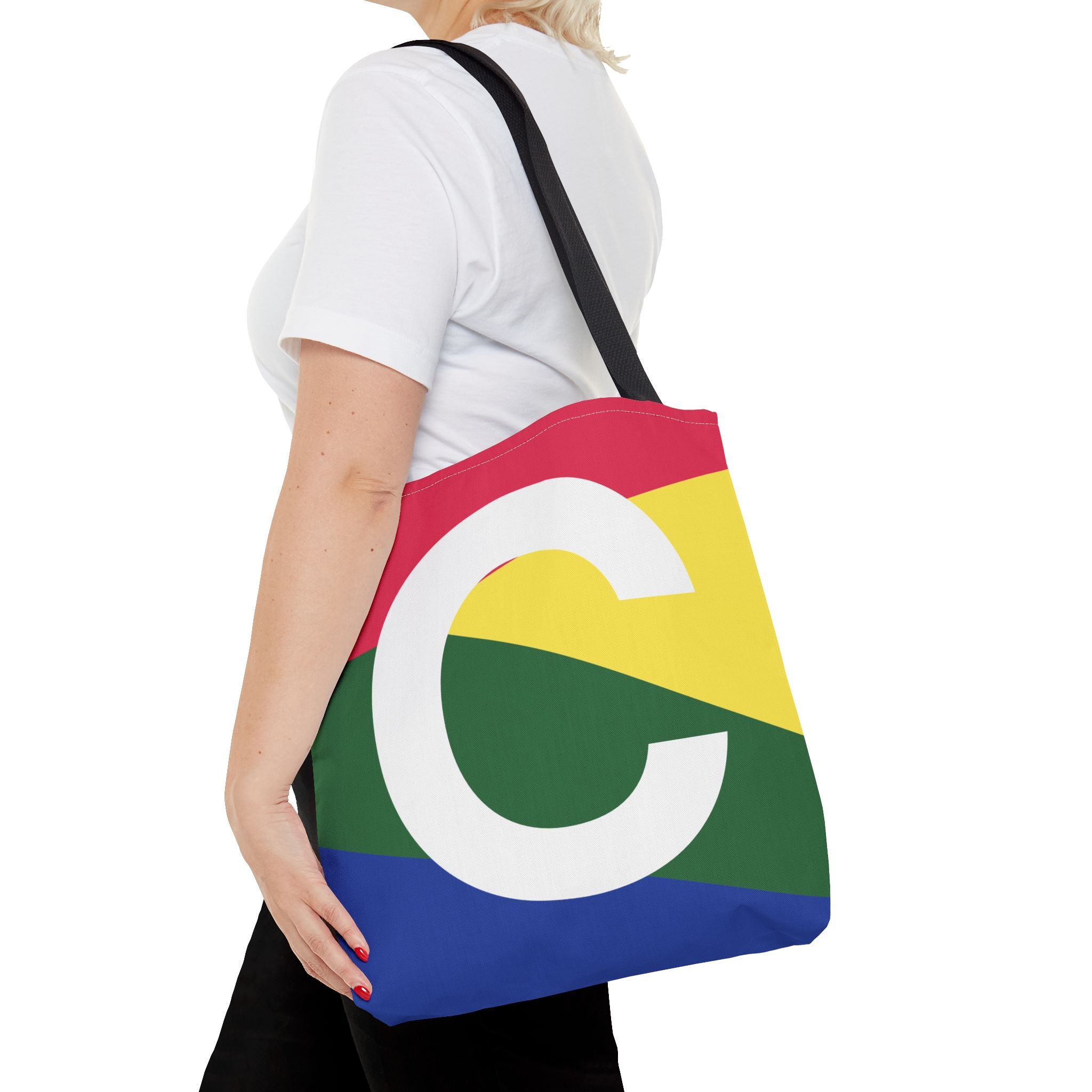 Monogram 'C' Colorblock Tote Bag — Personalized Initial C Shoulder Tote