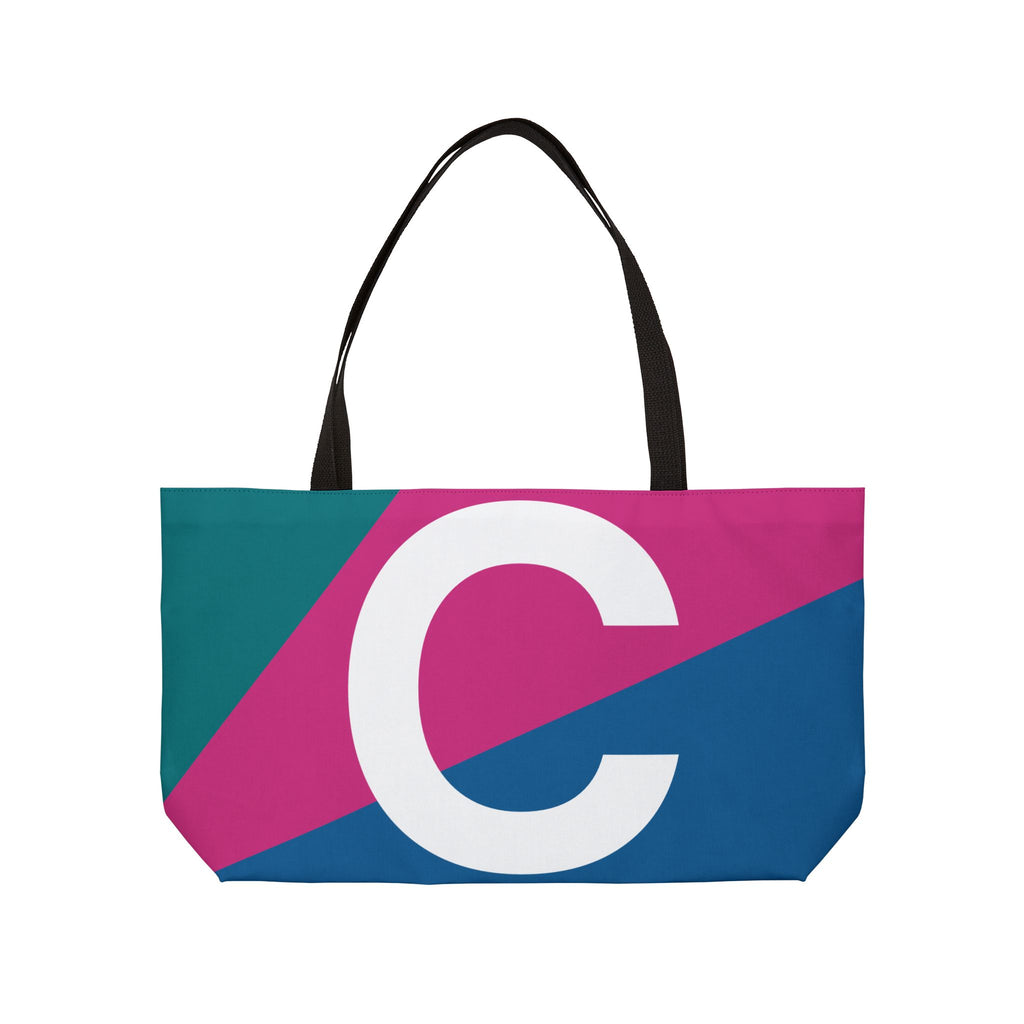 Personalized 'C' Colorblock Tote Bag — Monogram Weekender Tote