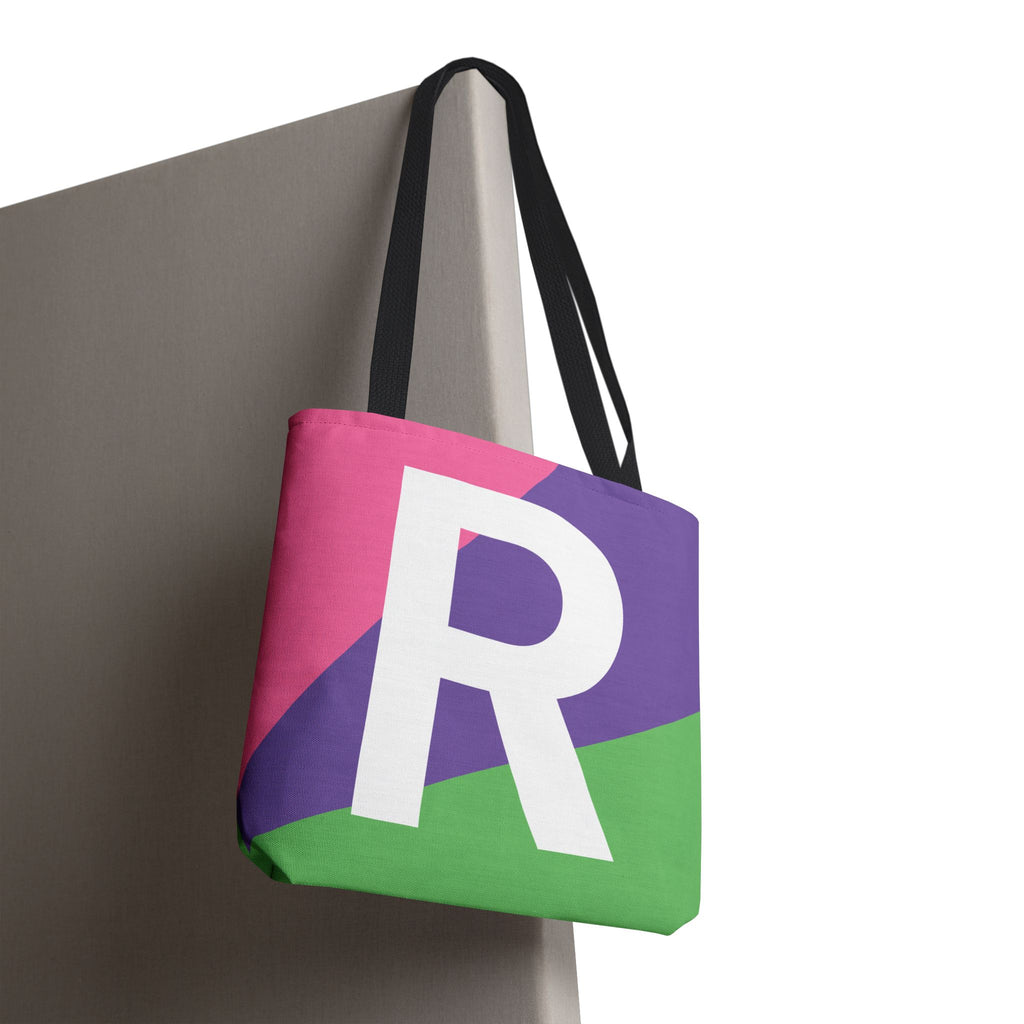 Monogram 'R' Colorblock Tote Bag — Personalized Initial R Shoulder Tote