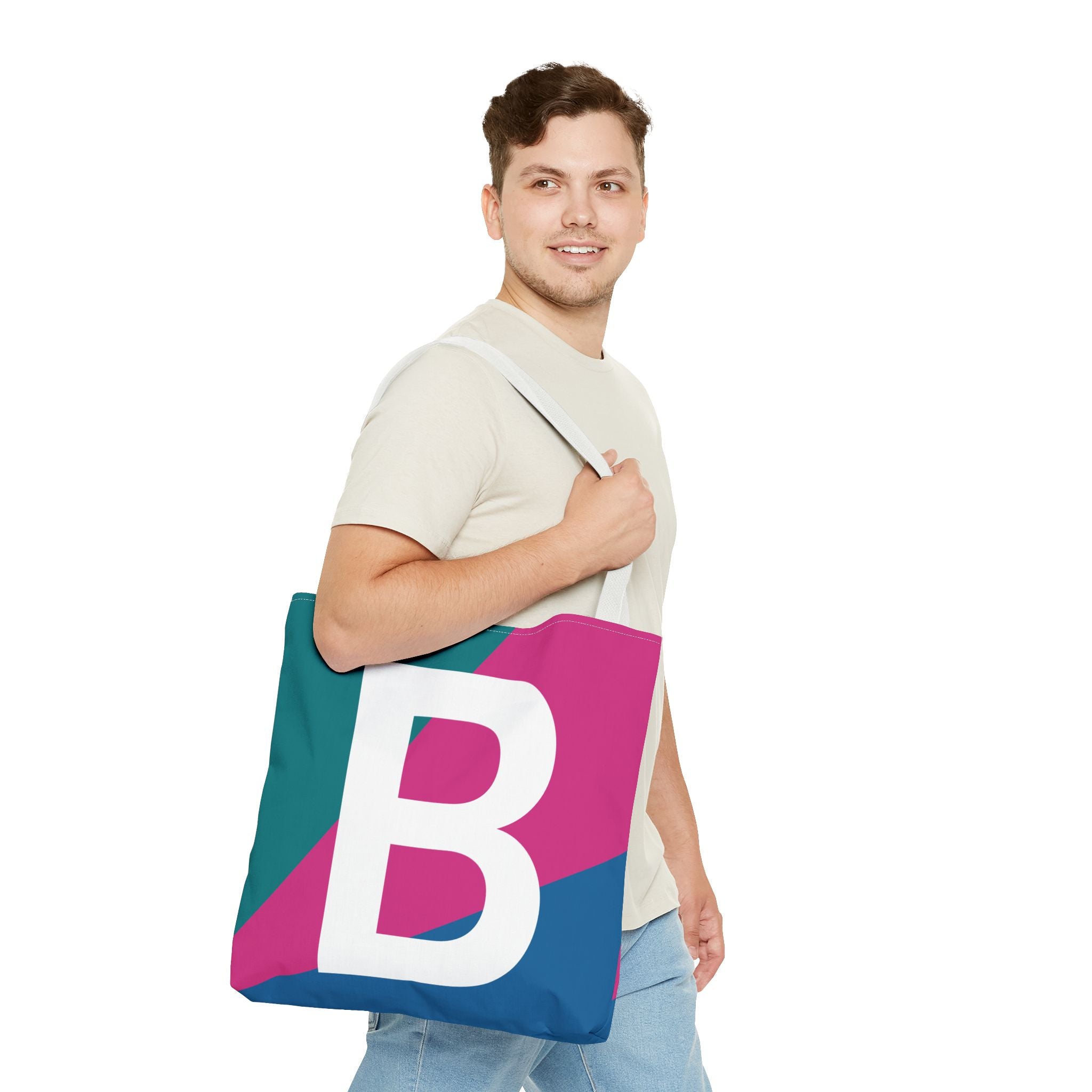 Monogram 'B' Colorblock Tote Bag — Personalized Initial B Shoulder Tote