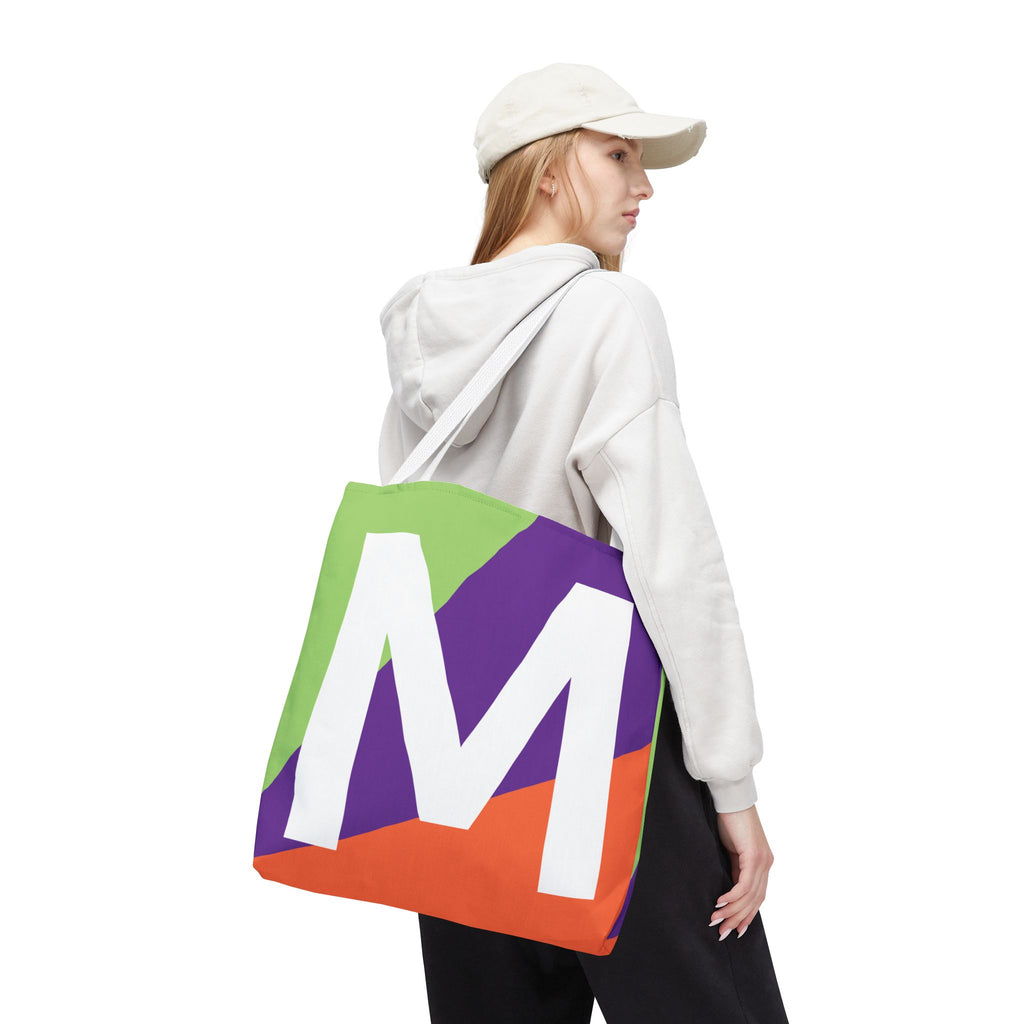 Monogram 'M' Colorblock Tote Bag — Personalized Initial M Shoulder Tote