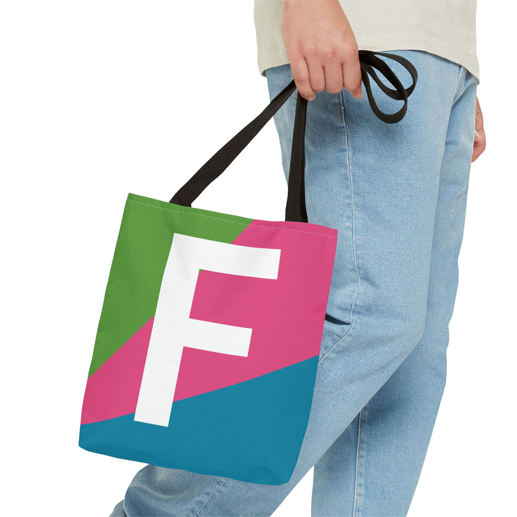 Monogram 'F' Colorblock Tote Bag — Personalized Initial F Shoulder Tote