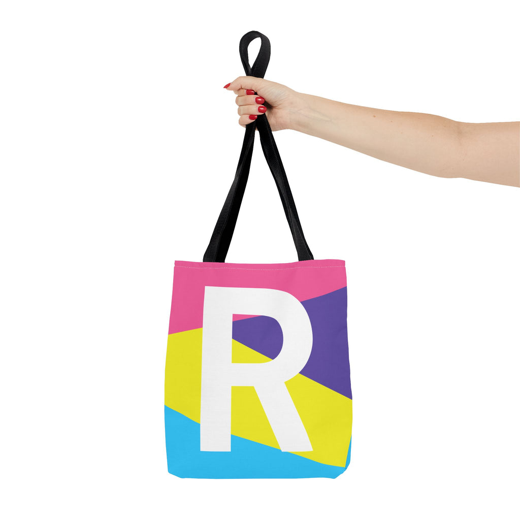 Monogram 'R' Colorblock Tote Bag — Personalized Initial R Shoulder Tote
