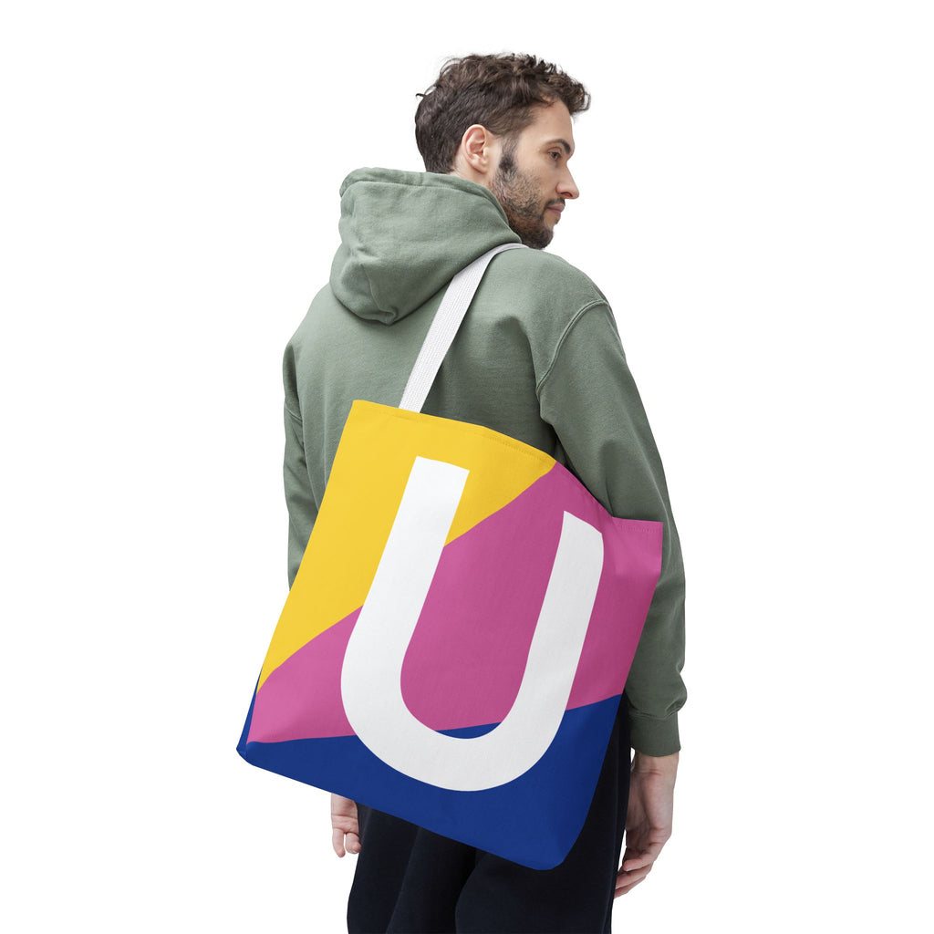 Monogram 'U' Colorblock Tote Bag — Personalized Initial U Shoulder Tote