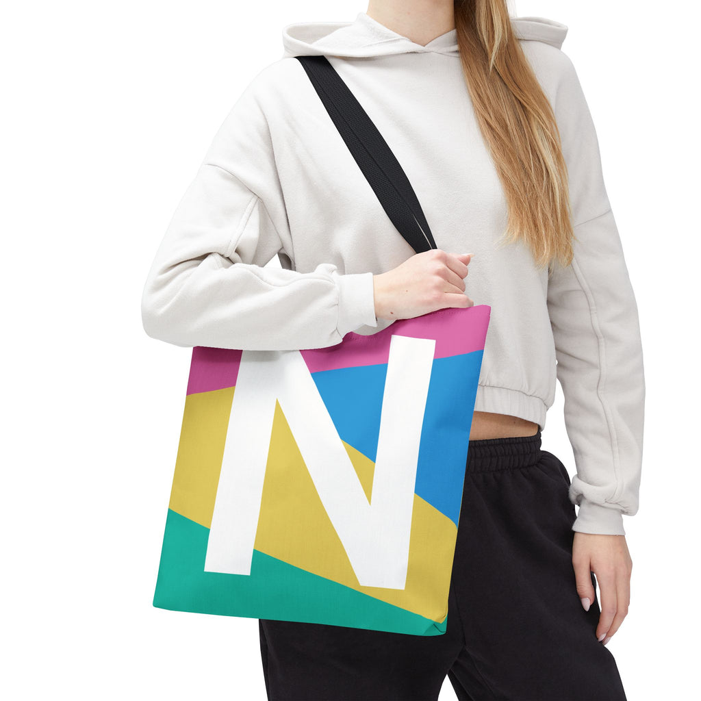 Monogram 'N' Colorblock Tote Bag — Personalized Initial N Shoulder Tote